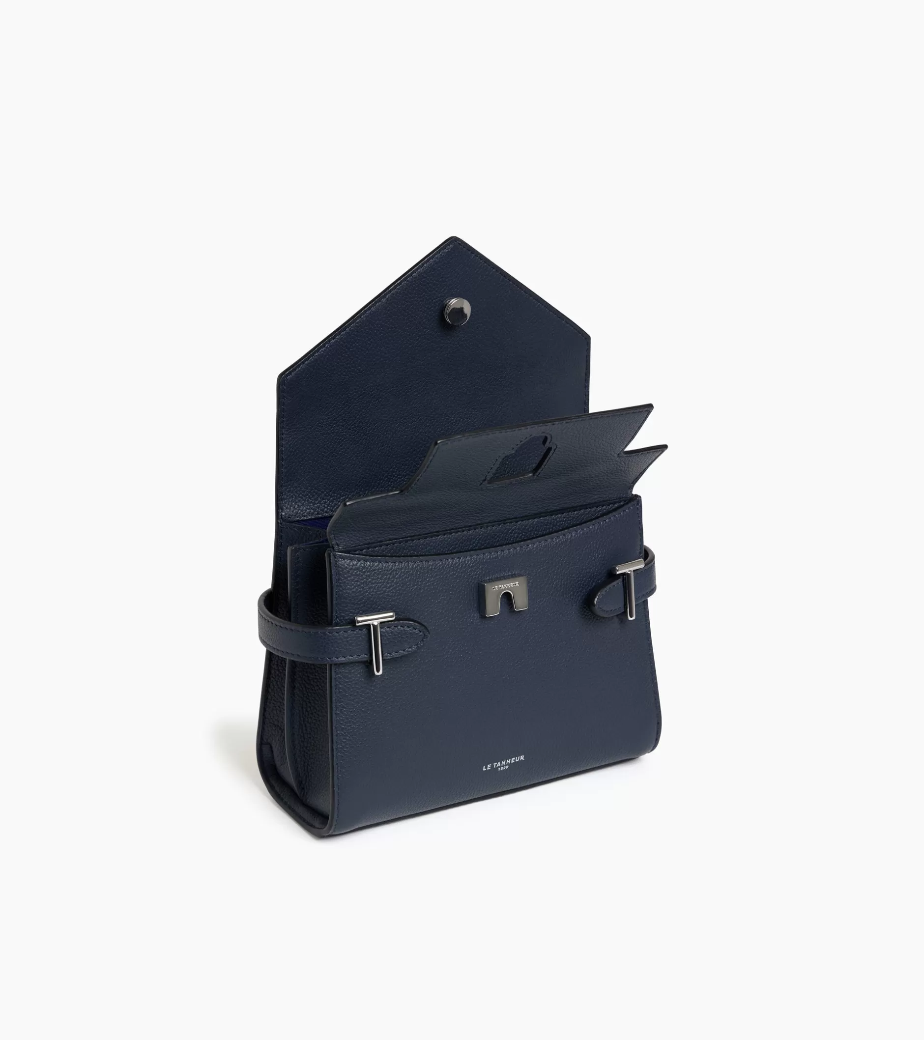 Femme Le Tanneur Petit sac à main double rabat Emilie en cuir grainé - Twilight Blue
