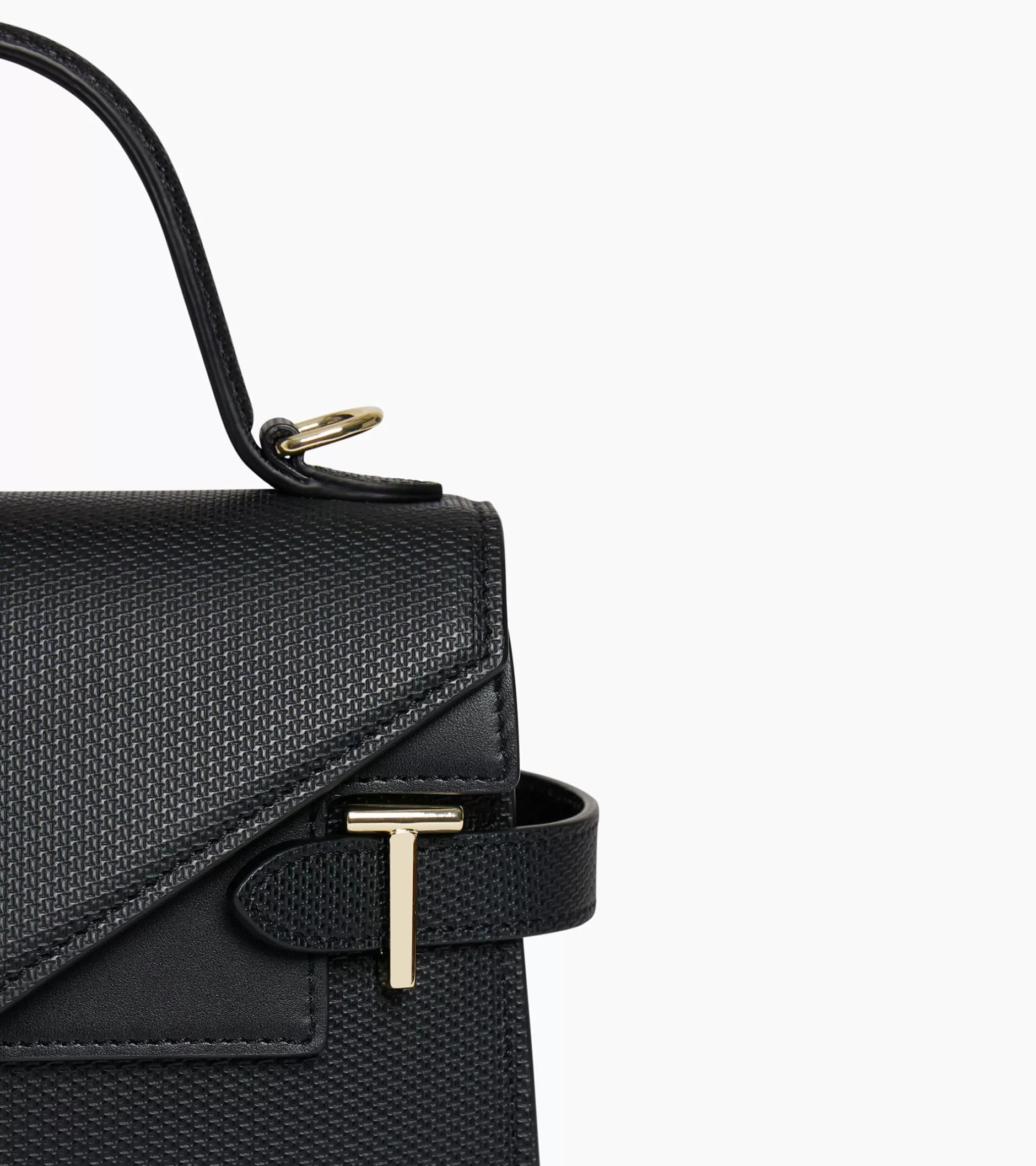 Femme Le Tanneur Petit sac à main double rabat Emilie en cuir signature T - Black