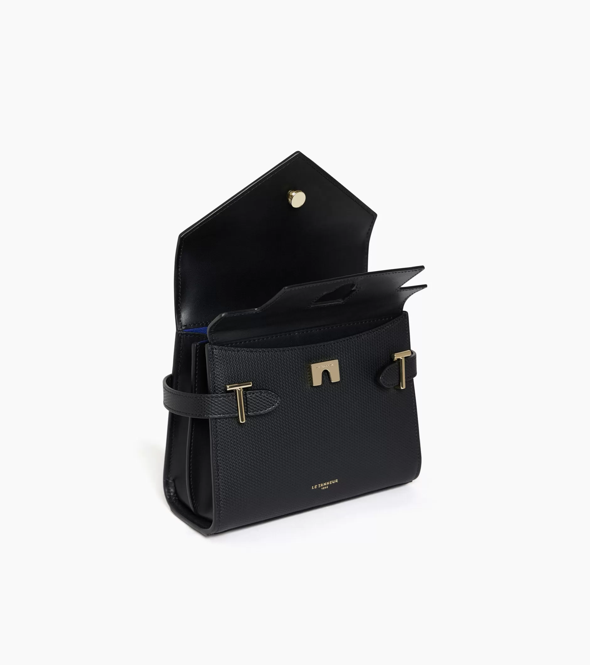 Femme Le Tanneur Petit sac à main double rabat Emilie en cuir signature T - Black