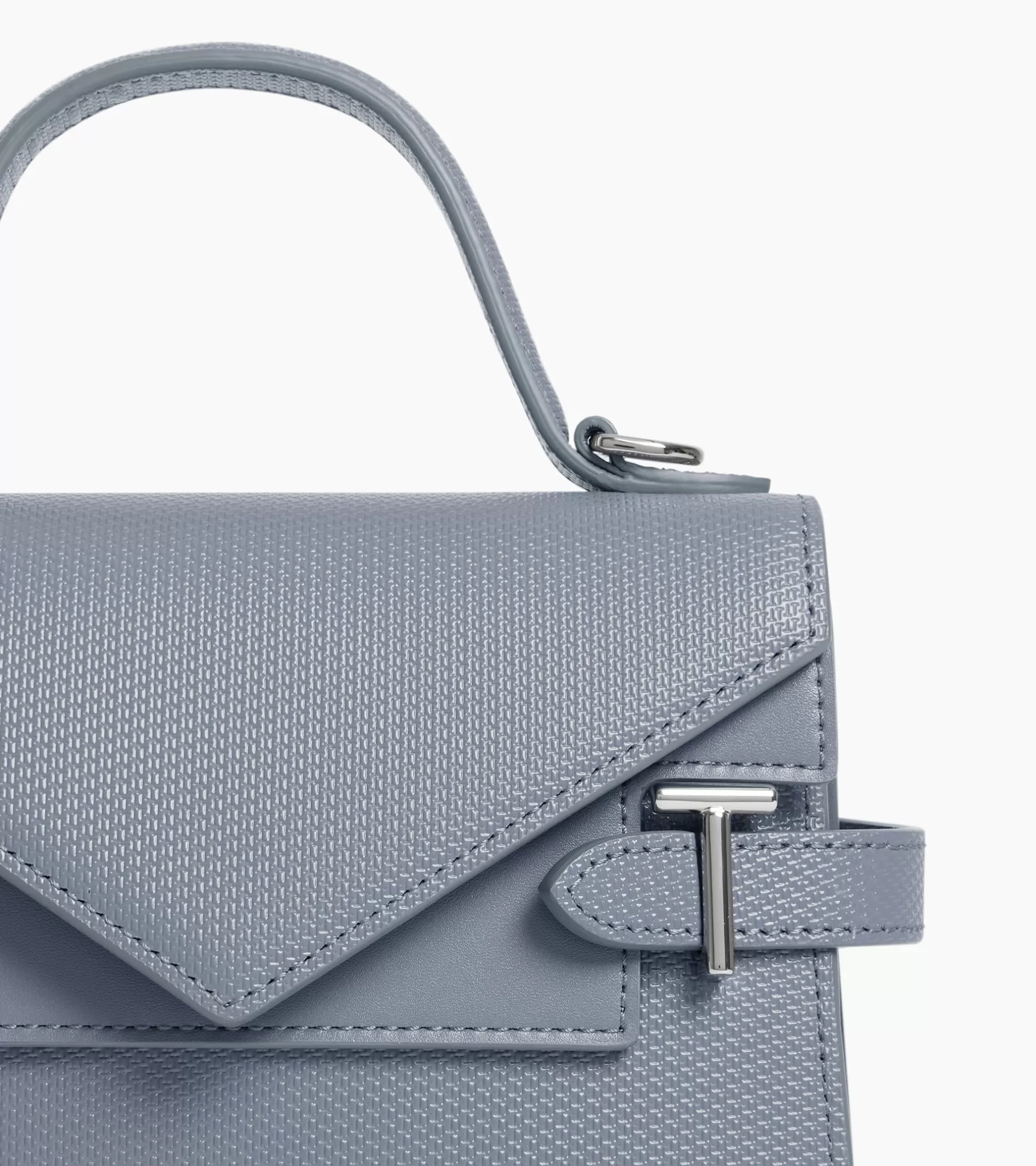 Femme Le Tanneur Petit sac à main double rabat Emilie en cuir signature T - BLEU ARGILE