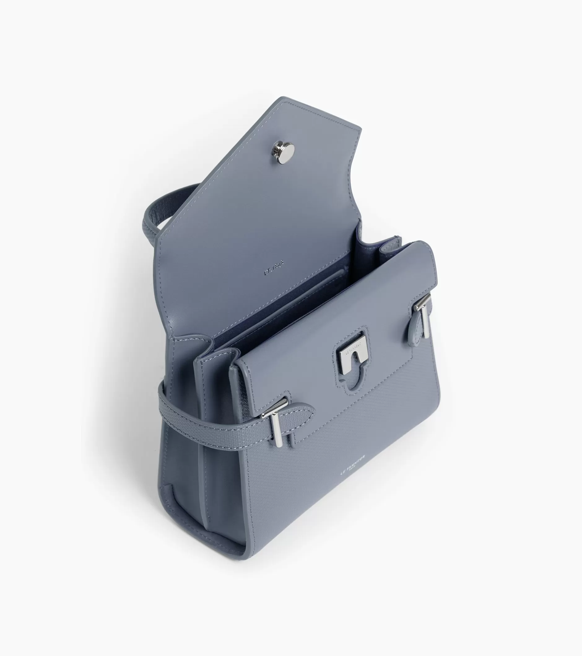 Femme Le Tanneur Petit sac à main double rabat Emilie en cuir signature T - BLEU ARGILE