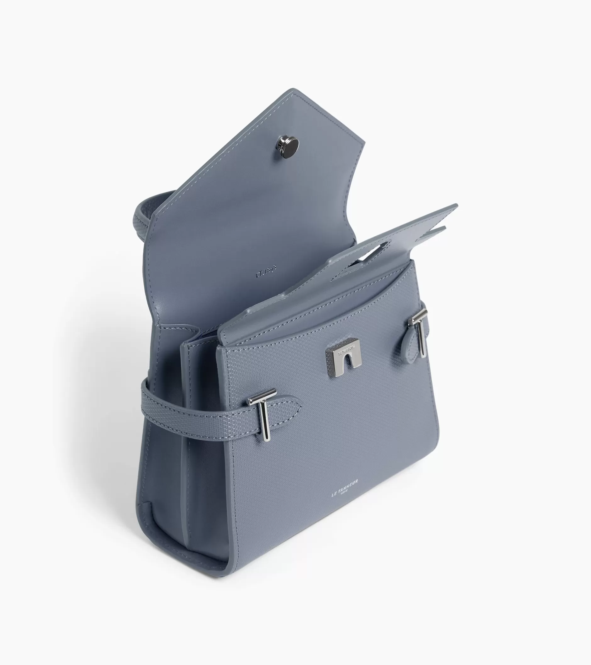 Femme Le Tanneur Petit sac à main double rabat Emilie en cuir signature T - BLEU ARGILE