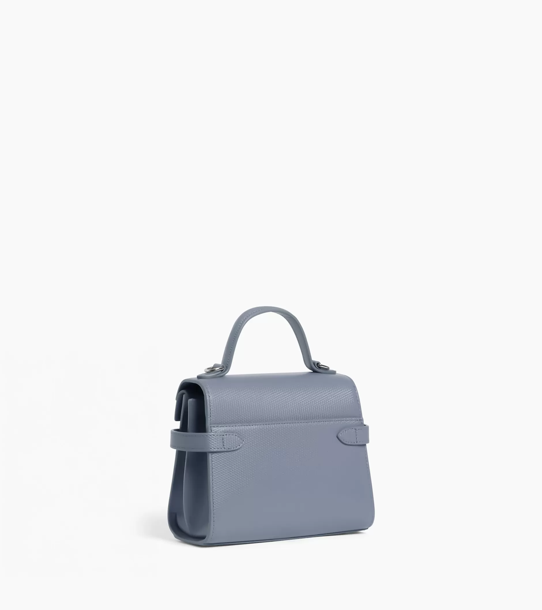 Femme Le Tanneur Petit sac à main double rabat Emilie en cuir signature T - BLEU ARGILE