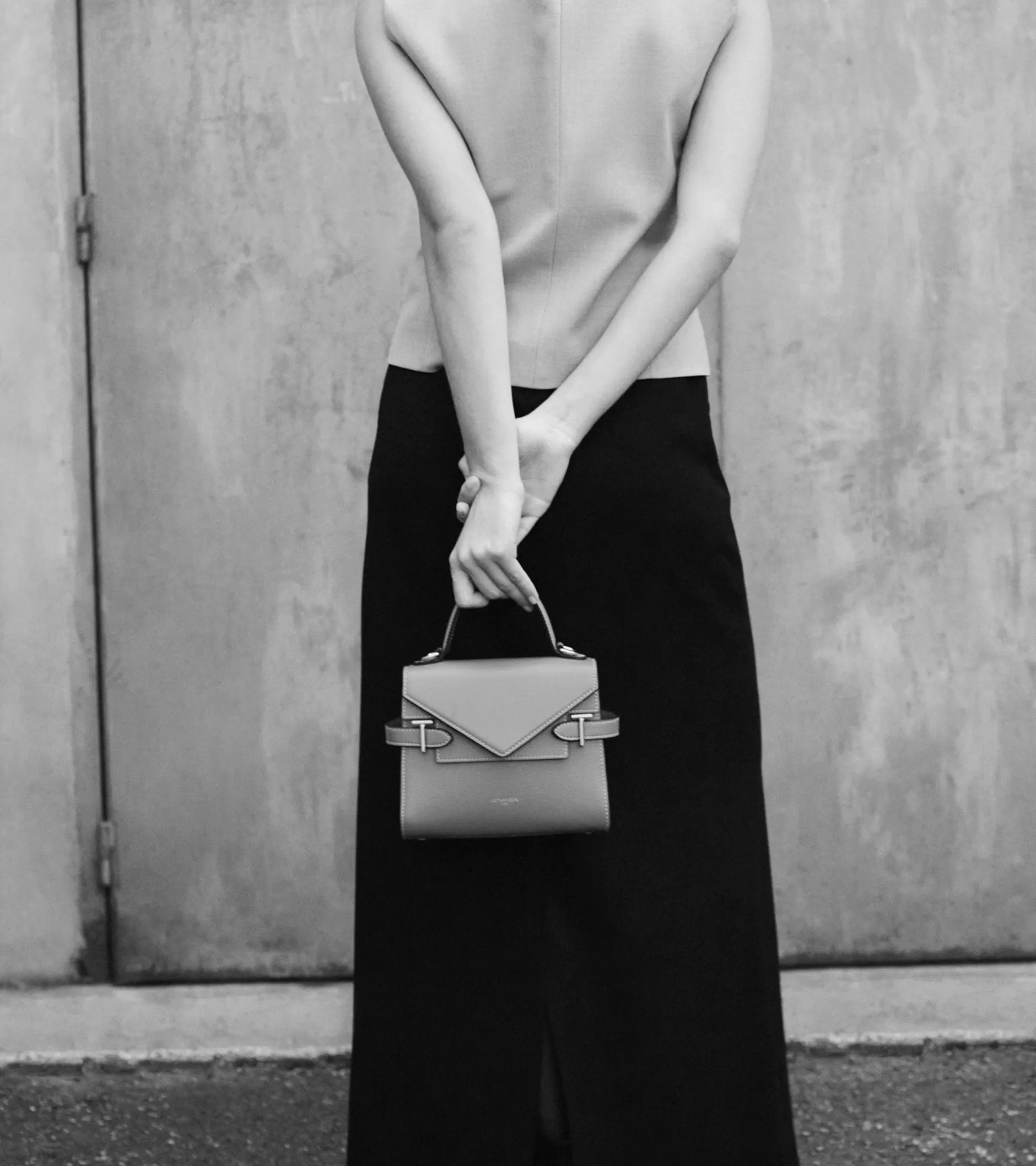 Femme Le Tanneur Petit sac à main double rabat Emilie en cuir signature T - BLEU ARGILE