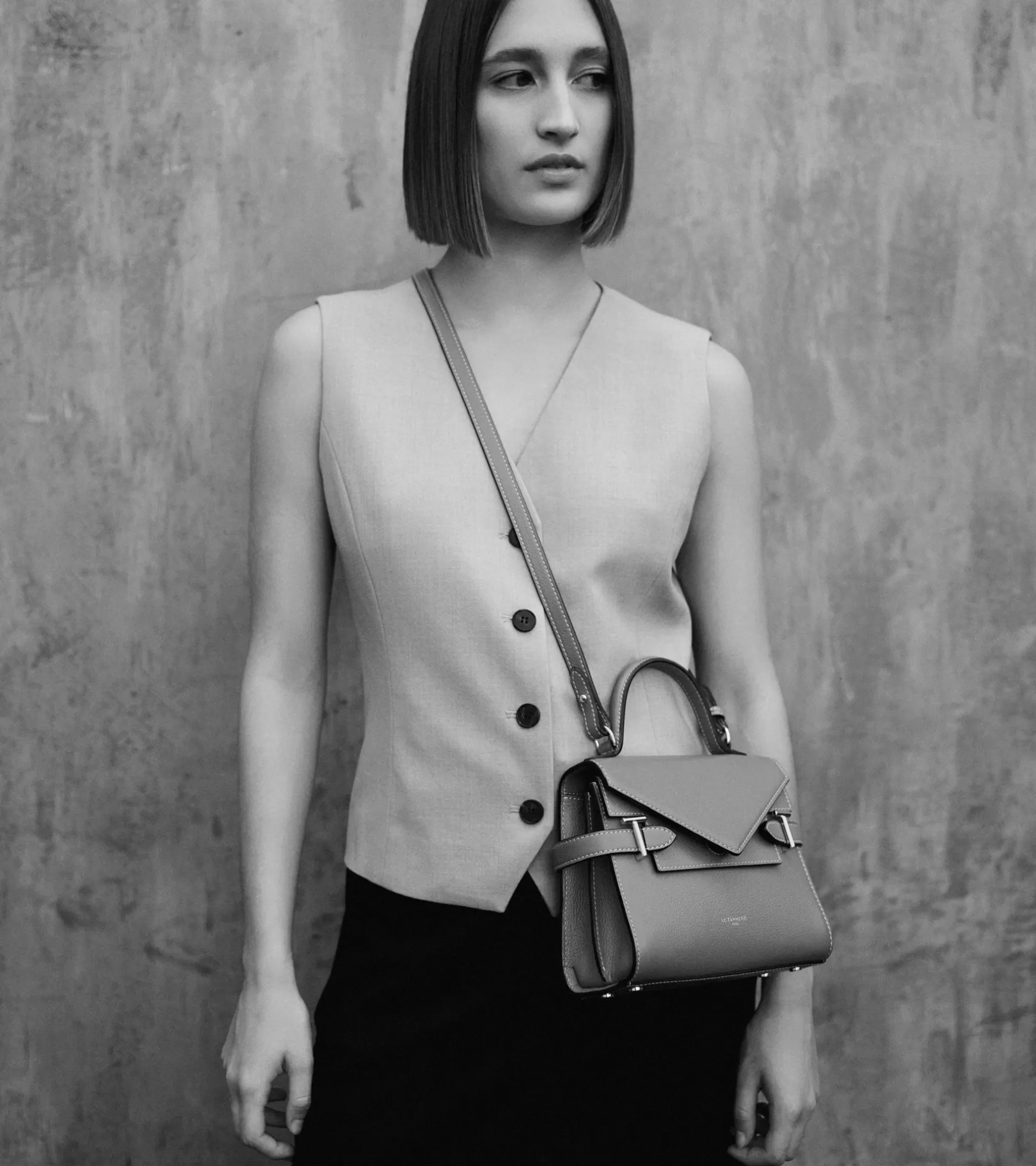 Femme Le Tanneur Petit sac à main double rabat Emilie en cuir signature T - Chalk White
