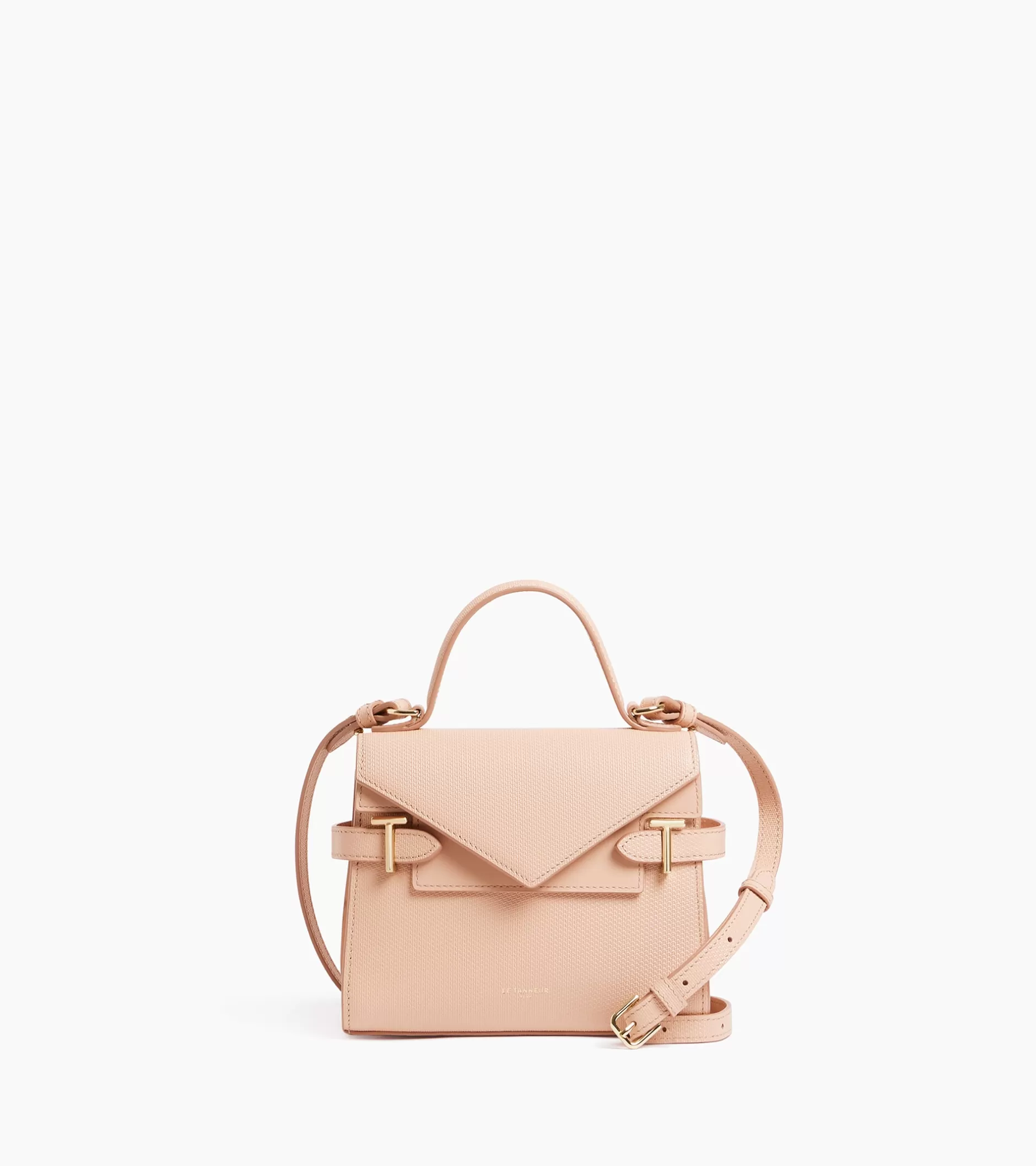 Femme Le Tanneur Petit sac à main double rabat Emilie en cuir signature T - ROSE POUDRE