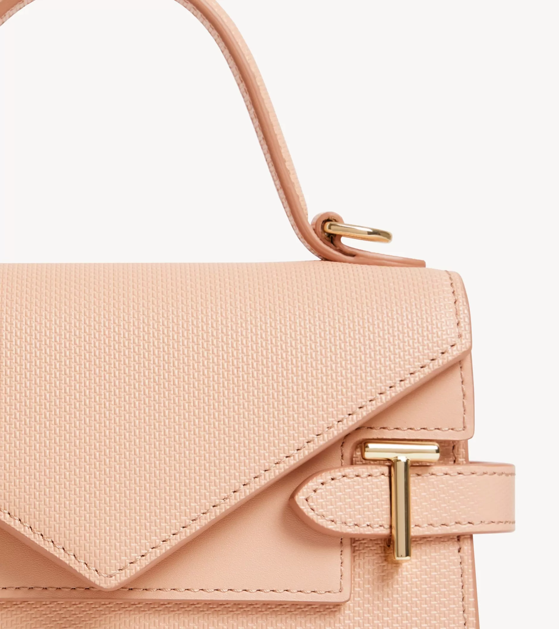 Femme Le Tanneur Petit sac à main double rabat Emilie en cuir signature T - ROSE POUDRE