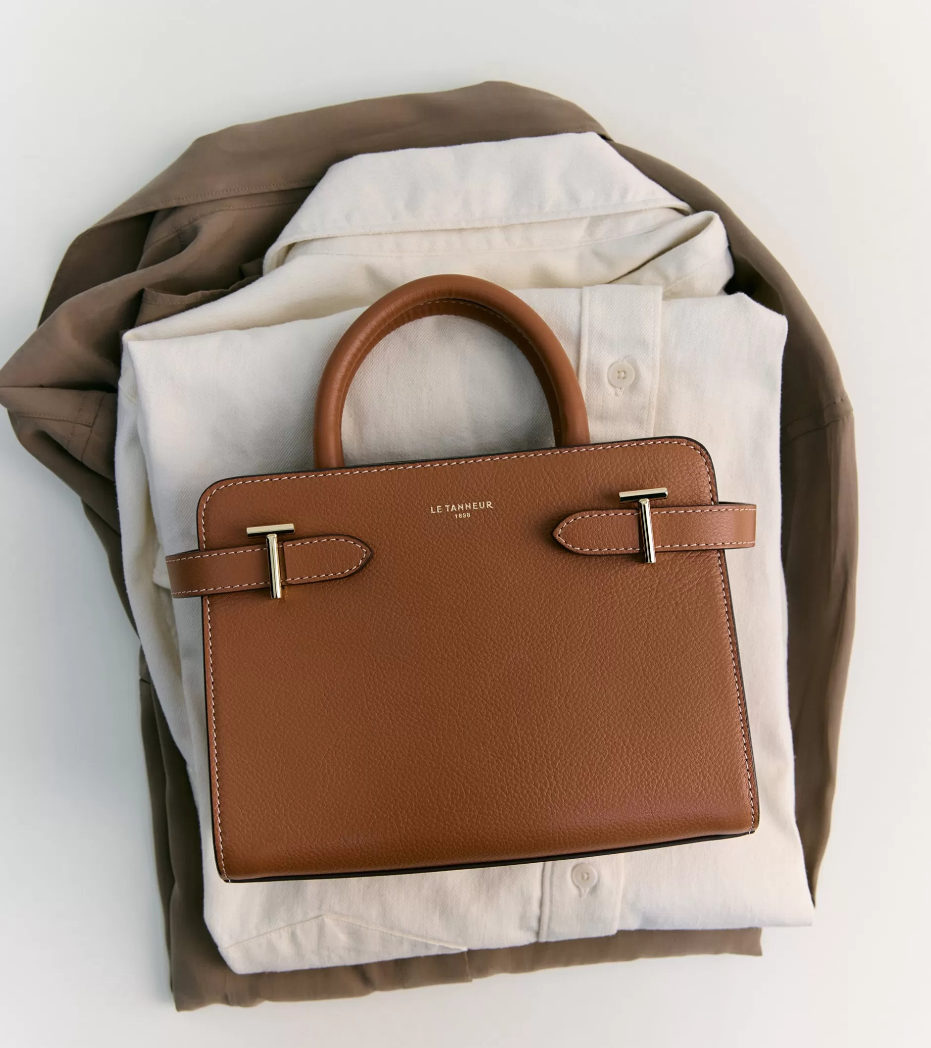 Femme Le Tanneur Petit sac à main Emilie en cuir grainé - Brown Tan