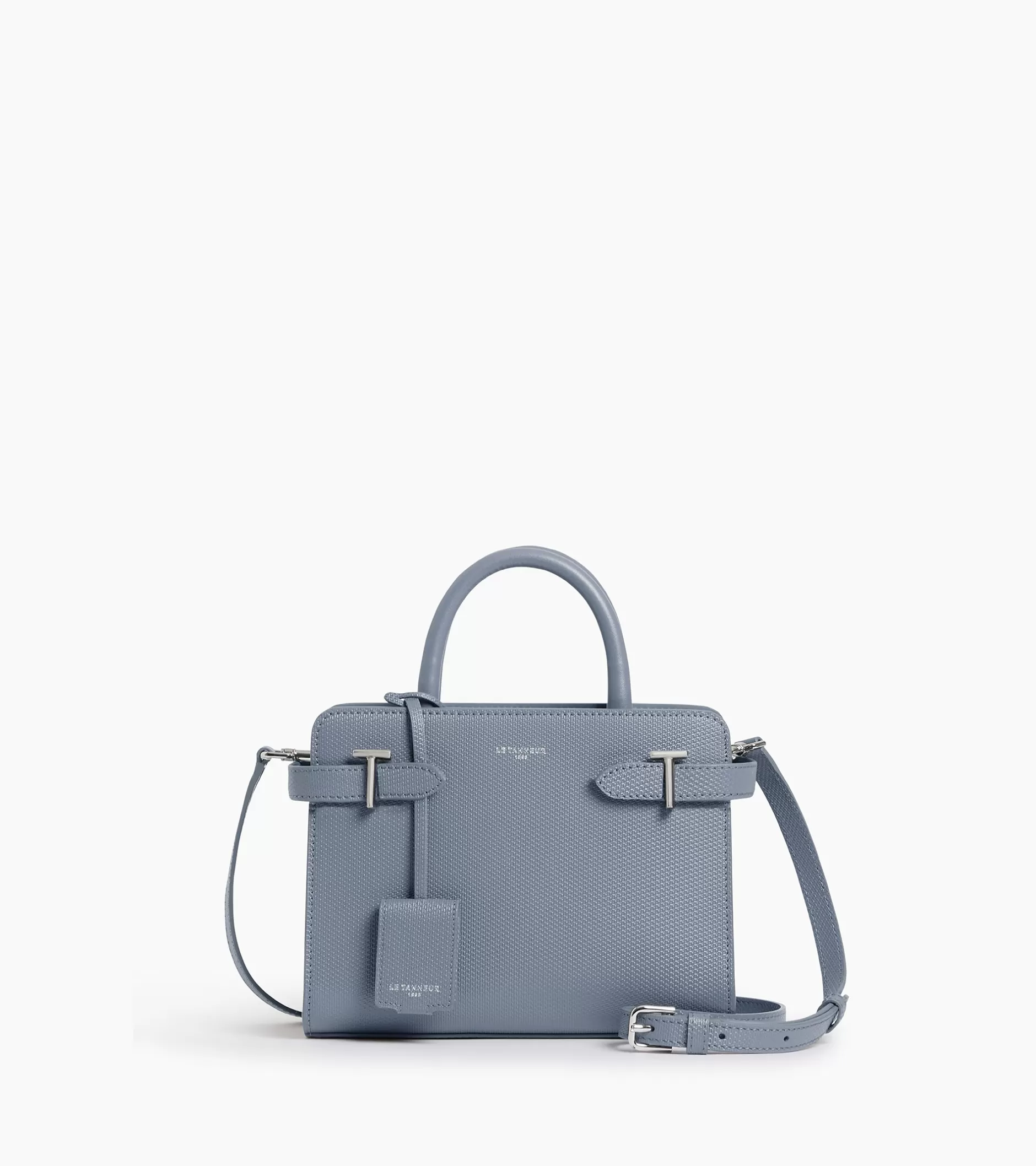 Femme Le Tanneur Petit sac à main Emilie en cuir signature T - BLEU ARGILE