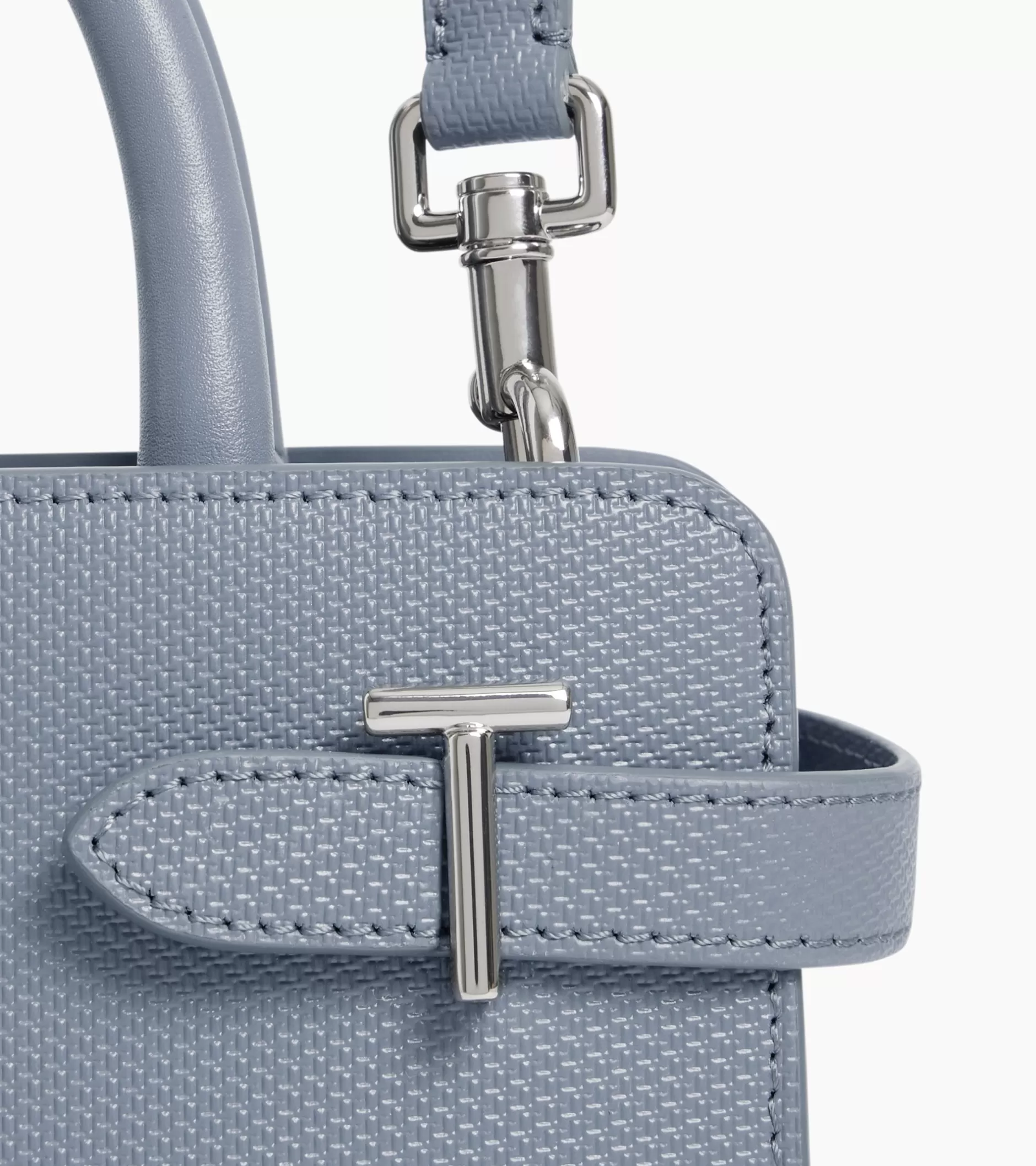 Femme Le Tanneur Petit sac à main Emilie en cuir signature T - BLEU ARGILE