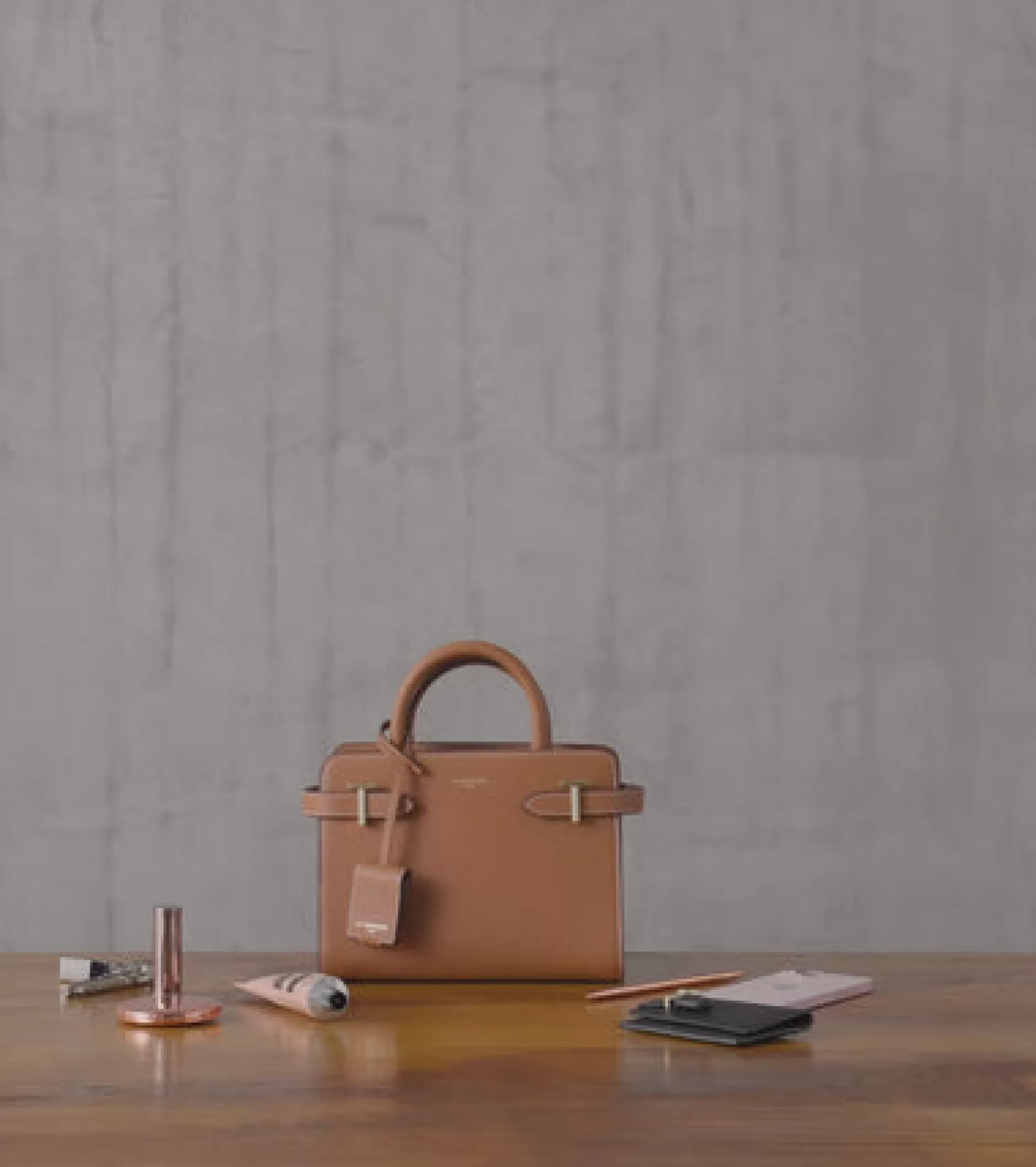Femme Le Tanneur Petit sac à main Emilie en cuir signature T - BLEU ARGILE