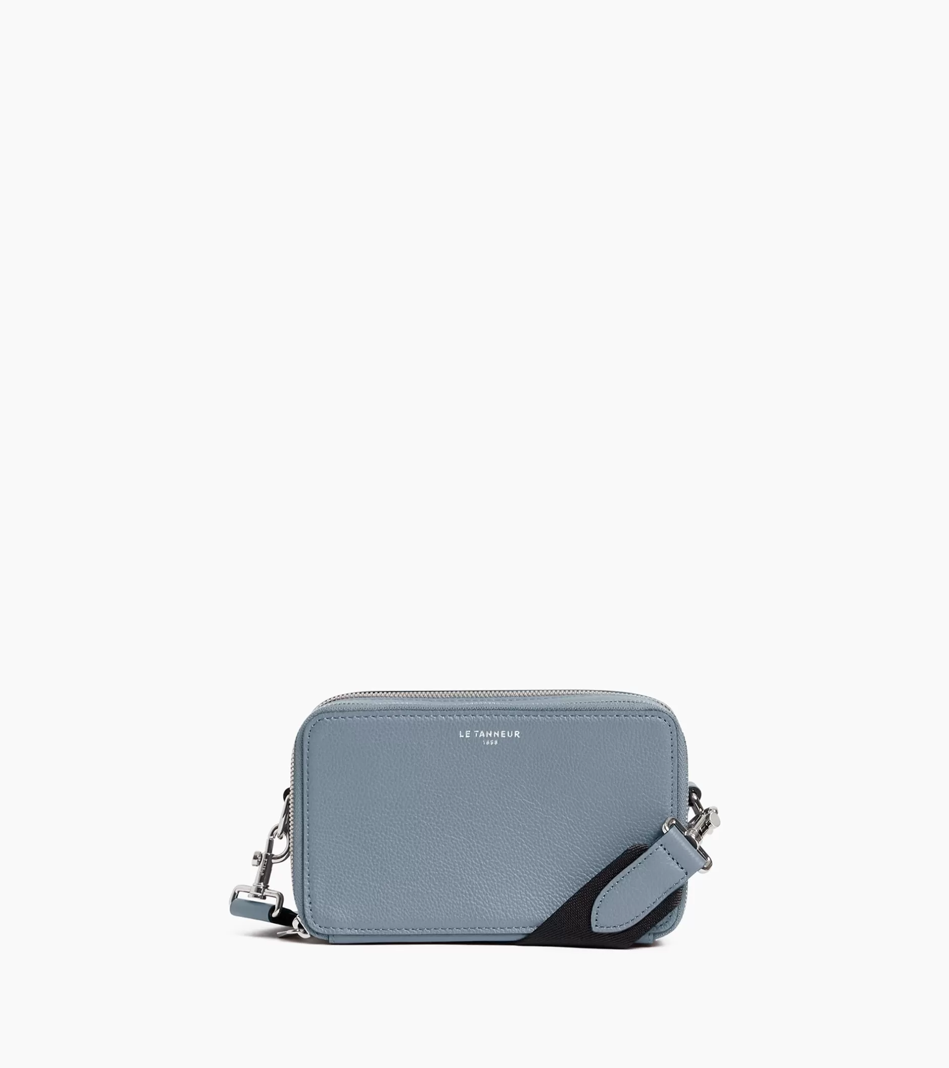 Homme Le Tanneur Petit sac bandoulière 2 compartiments Emile en cuir grainé - BLEU ARGILE