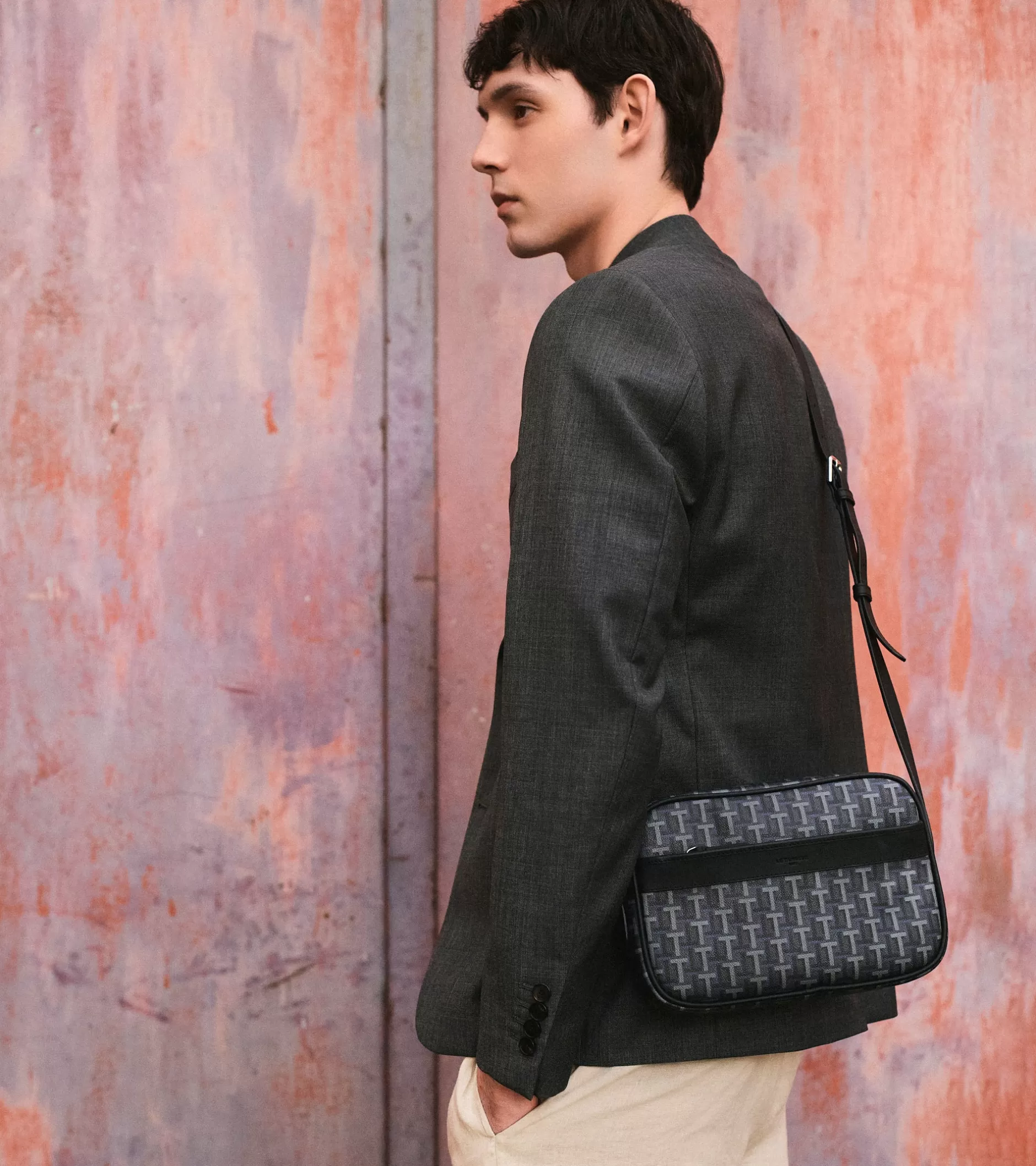 Femme Le Tanneur Petit sac bandoulière Camille en toile enduite - SIGNATURE LT NOIR-NOIR
