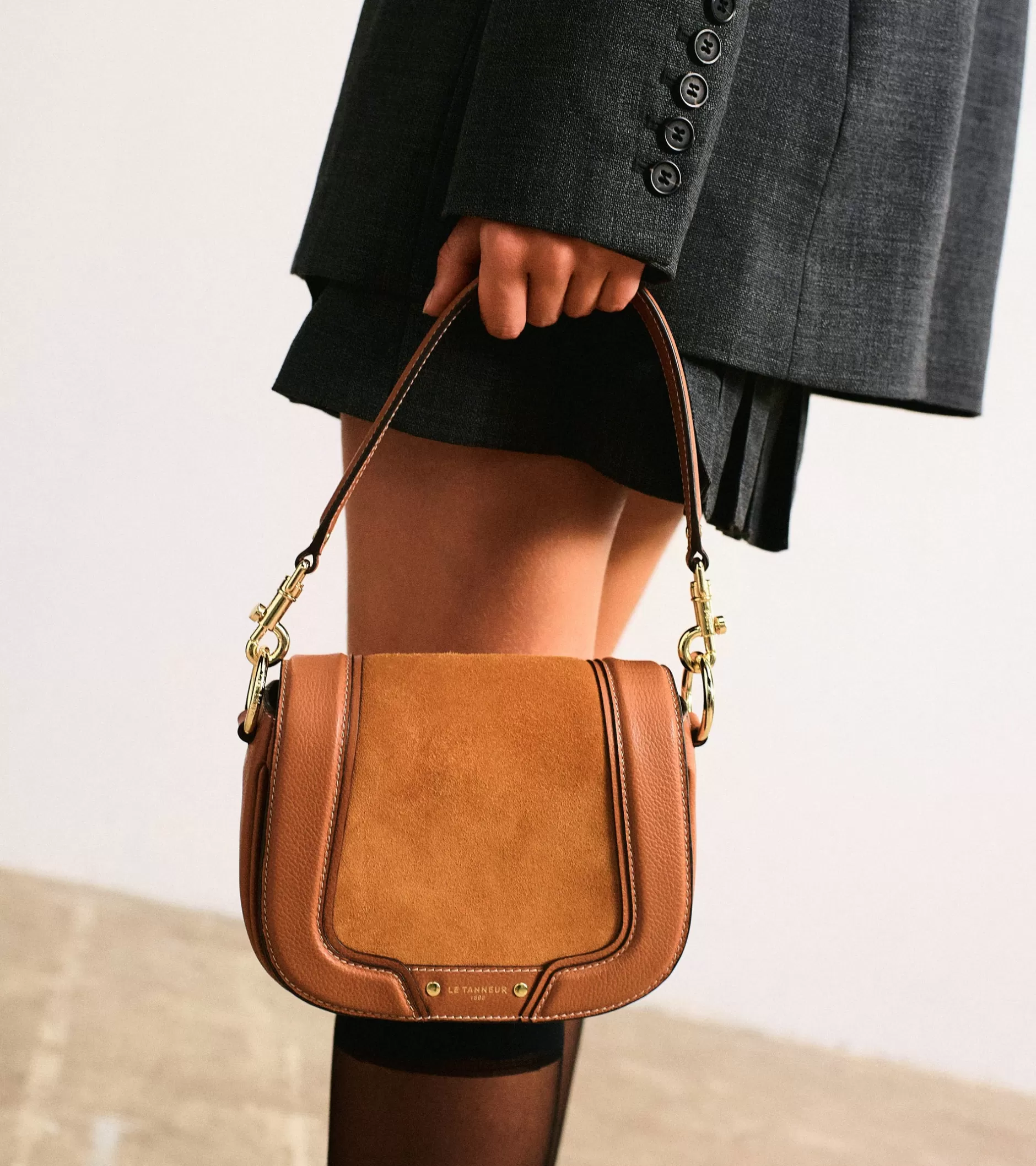 Femme Le Tanneur Petit sac bandoulière Ella en cuir grainé et nubuck - Brown Tan