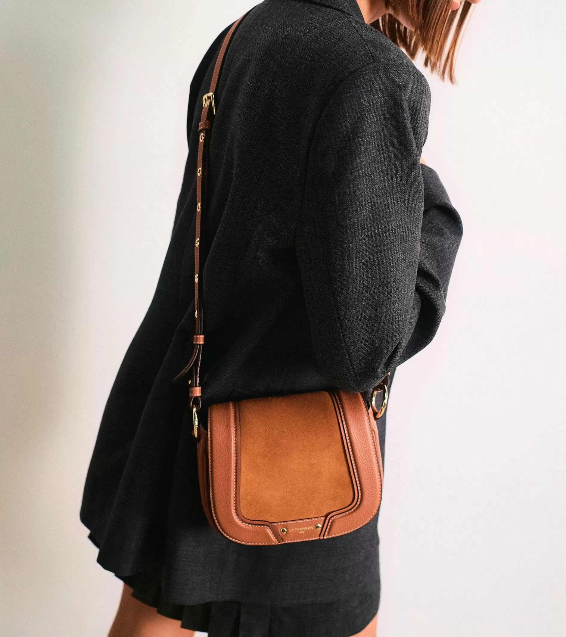 Femme Le Tanneur Petit sac bandoulière Ella en cuir grainé et nubuck - Brown Tan
