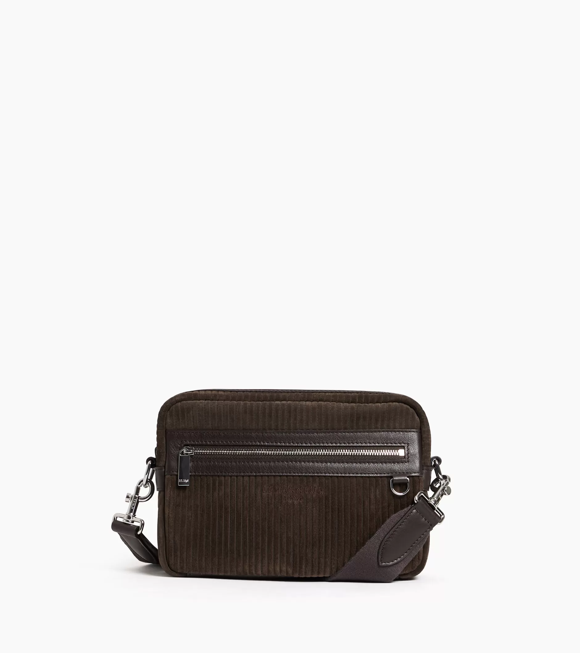 Homme Le Tanneur Petit sac bandoulière Emile en cuir côtelé et lisse - CAFE 1