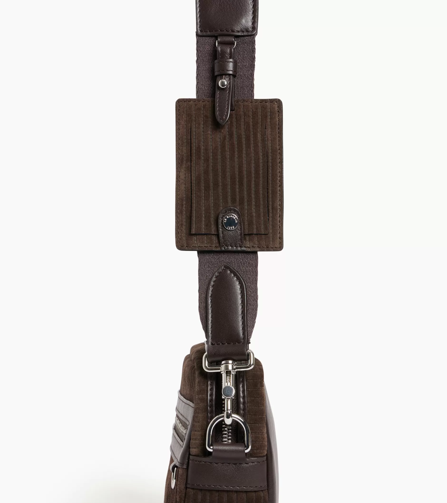 Homme Le Tanneur Petit sac bandoulière Emile en cuir côtelé et lisse - CAFE 1