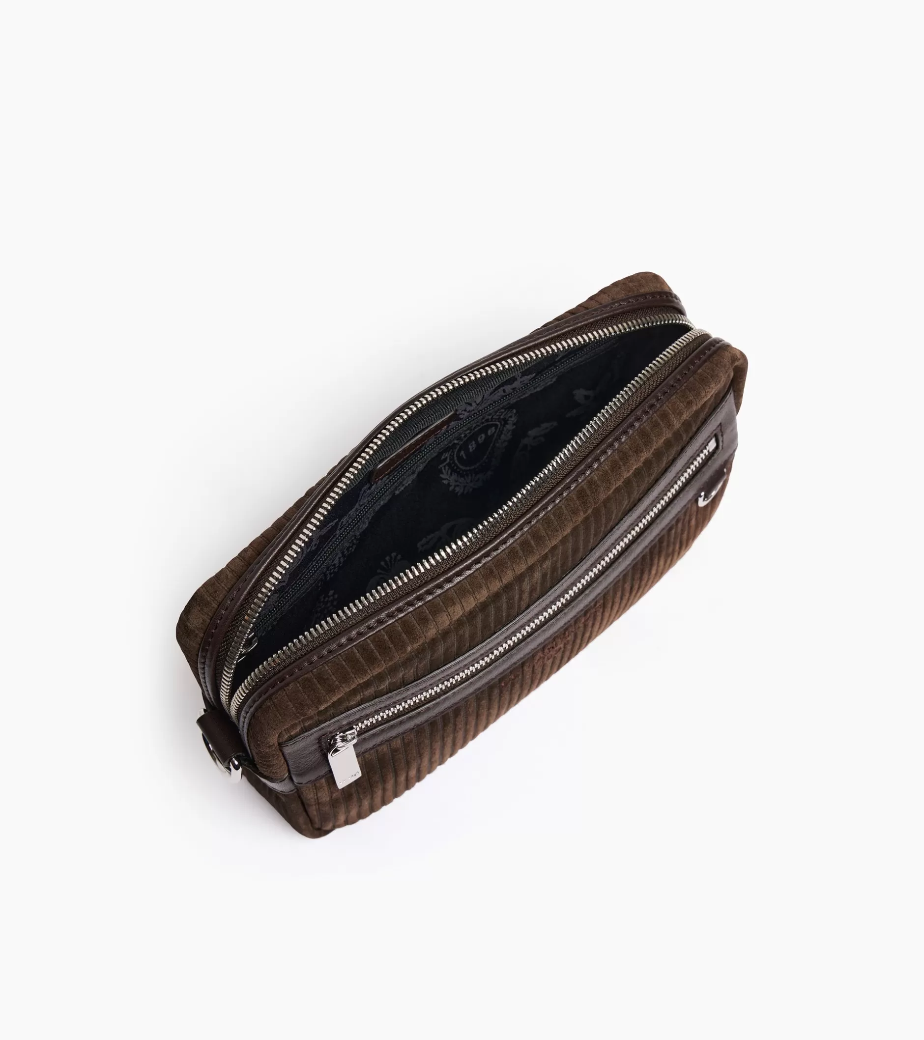 Homme Le Tanneur Petit sac bandoulière Emile en cuir côtelé et lisse - CAFE 1