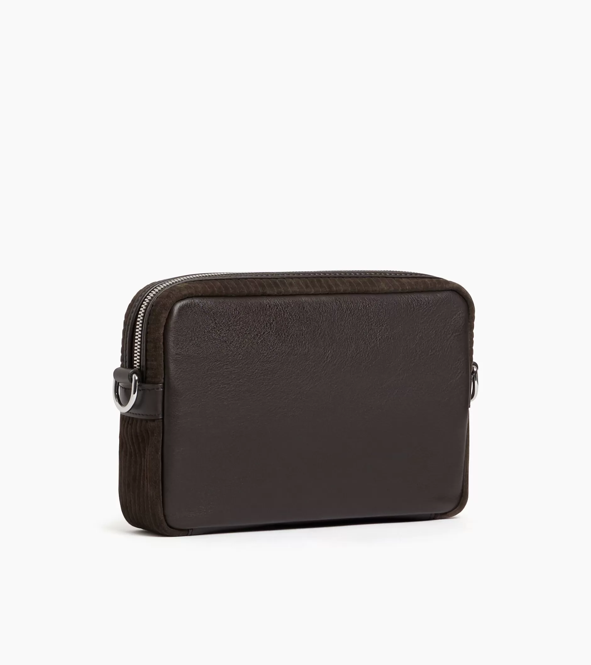 Homme Le Tanneur Petit sac bandoulière Emile en cuir côtelé et lisse - CAFE 1