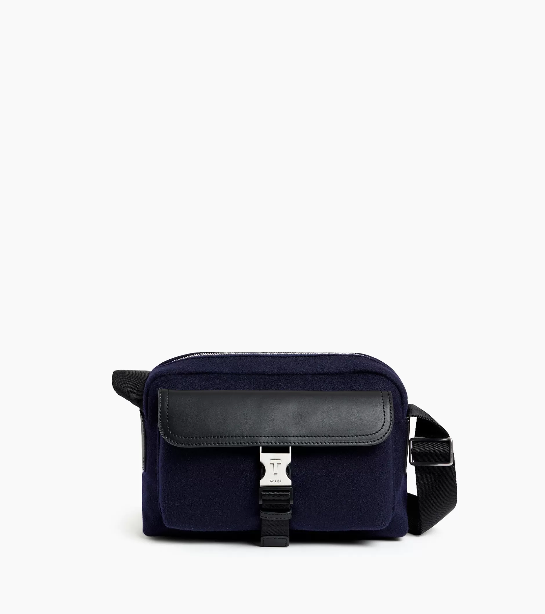 Homme Le Tanneur Petit sac bandoulière Maurice en feutre de laine et cuir lisse - CREPUSCULE-NOIR