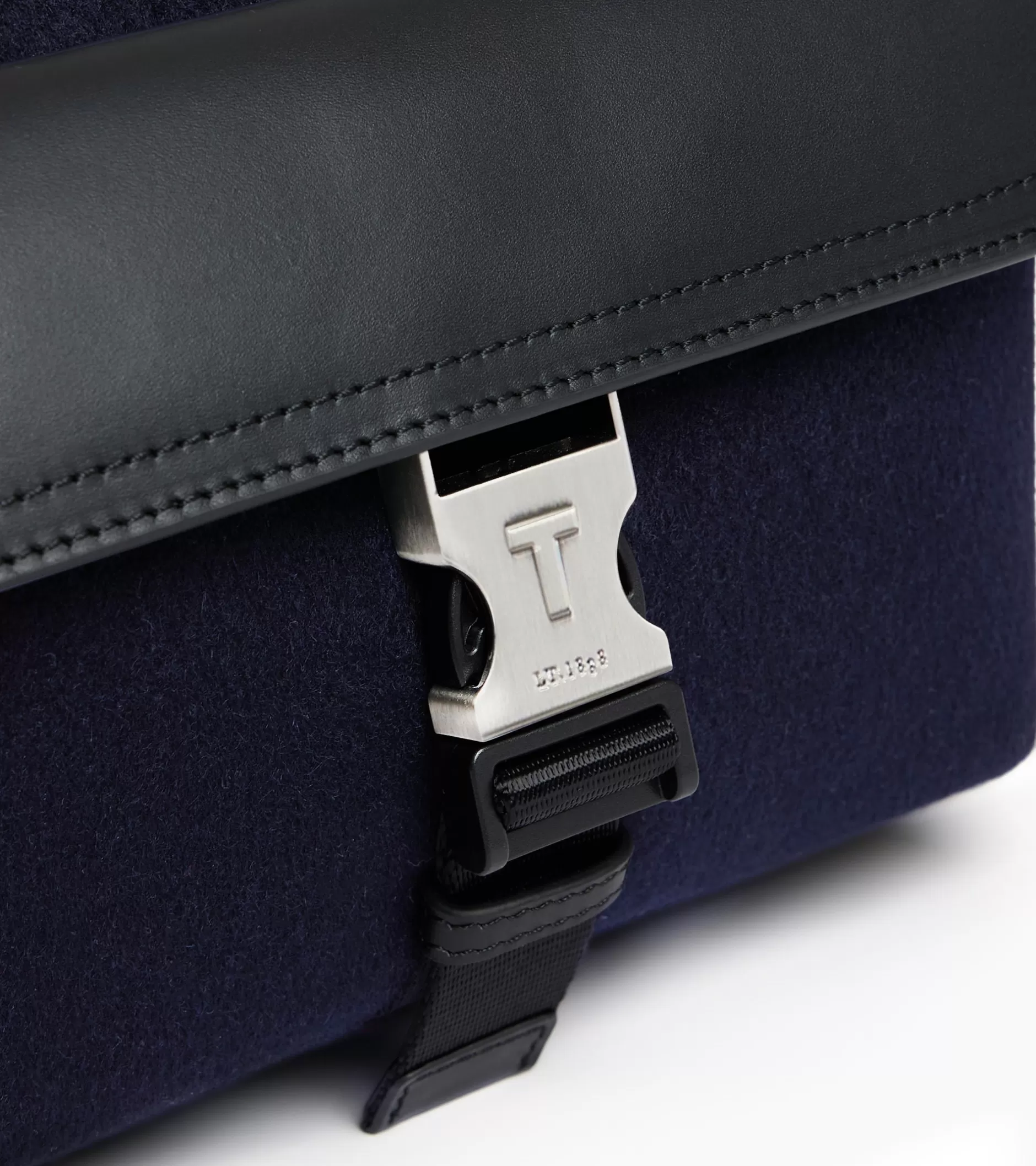 Homme Le Tanneur Petit sac bandoulière Maurice en feutre de laine et cuir lisse - CREPUSCULE-NOIR