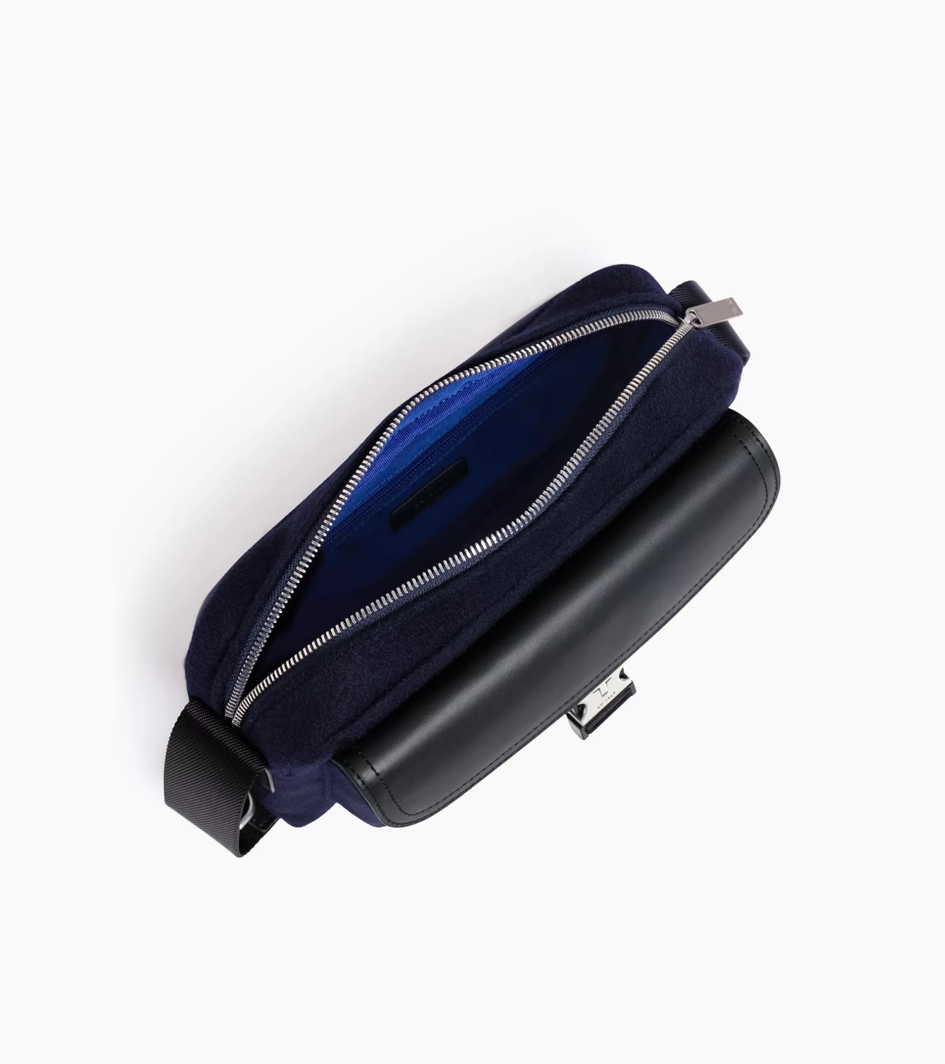 Homme Le Tanneur Petit sac bandoulière Maurice en feutre de laine et cuir lisse - CREPUSCULE-NOIR