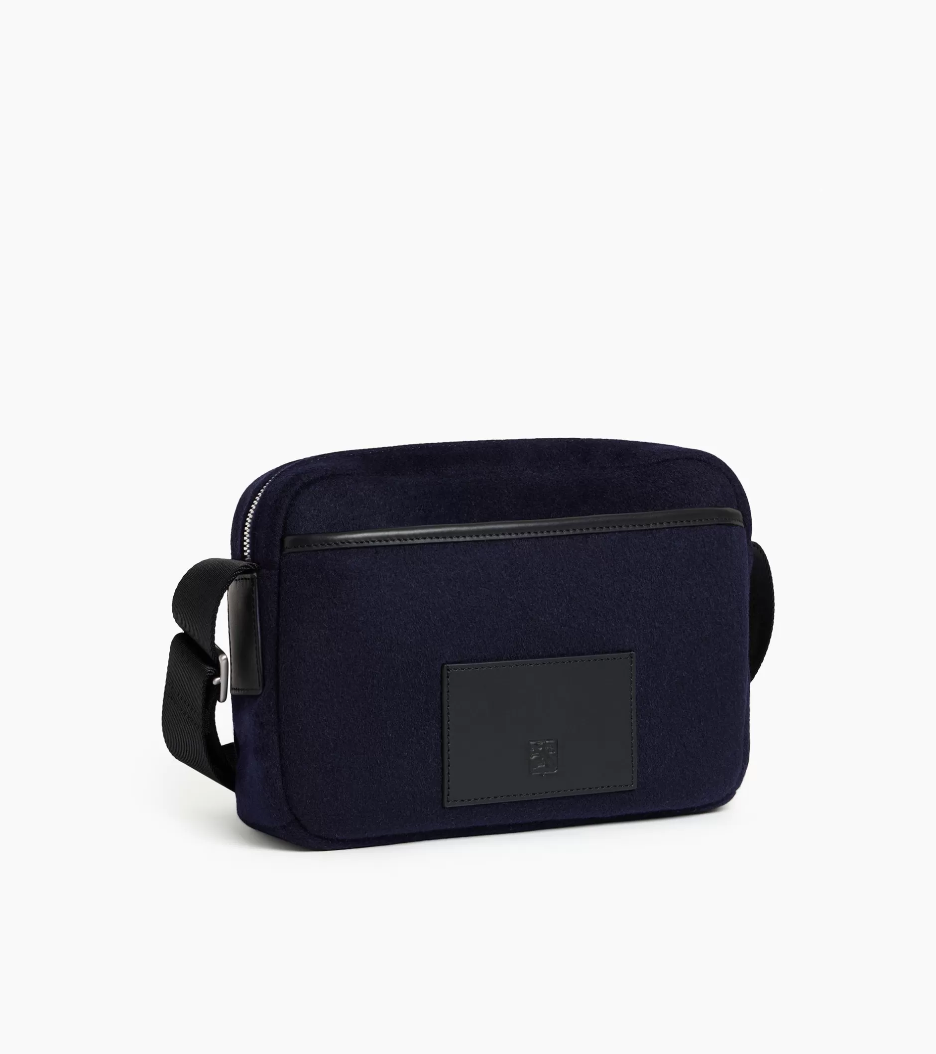 Homme Le Tanneur Petit sac bandoulière Maurice en feutre de laine et cuir lisse - CREPUSCULE-NOIR
