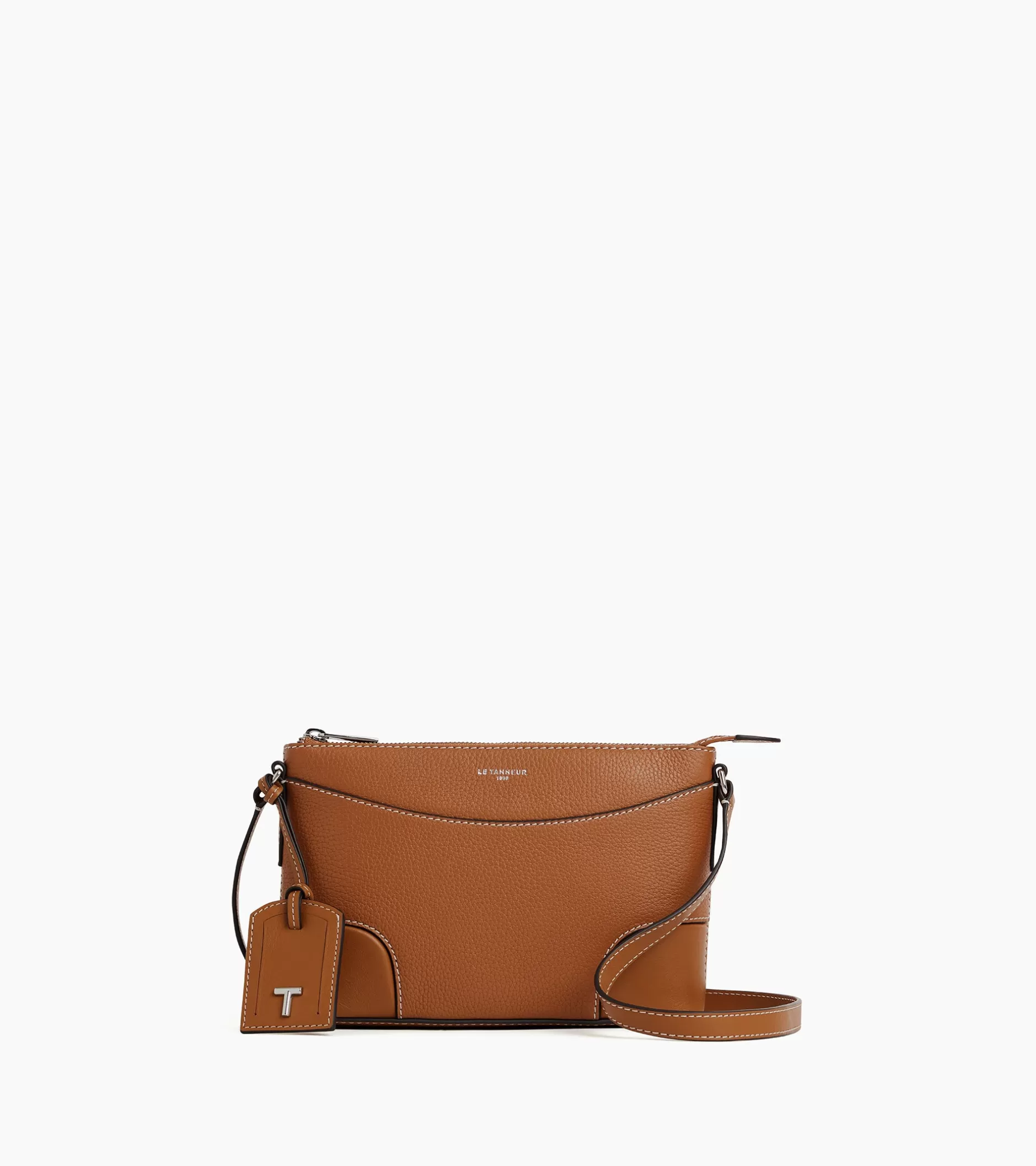 Femme Le Tanneur Petit sac bandoulière Romy en cuir grainé et lisse - Brown Tan