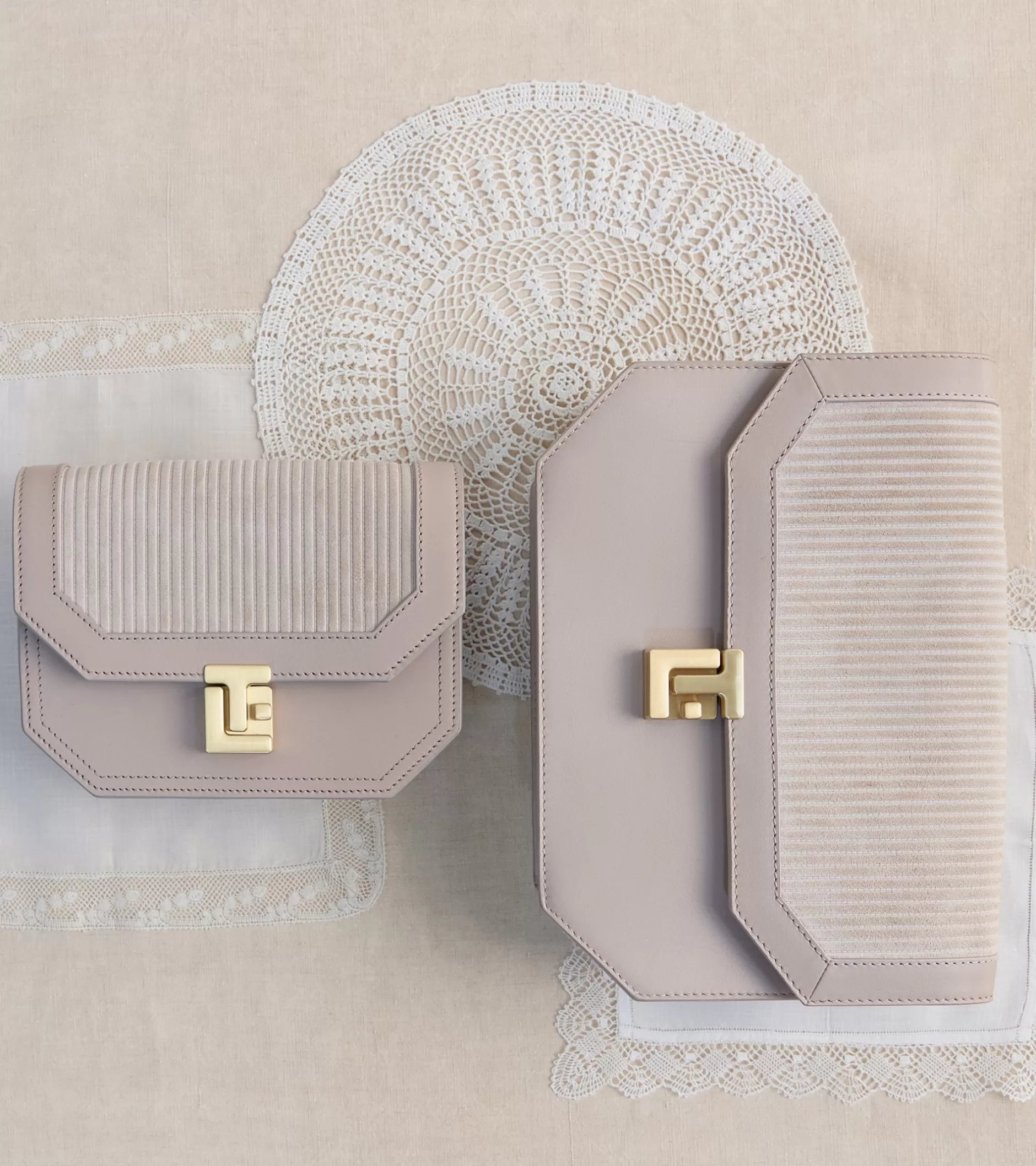 Femme Le Tanneur Petit sac bandoulière Rose en cuir côtelé et cuir lisse - GREGE 1