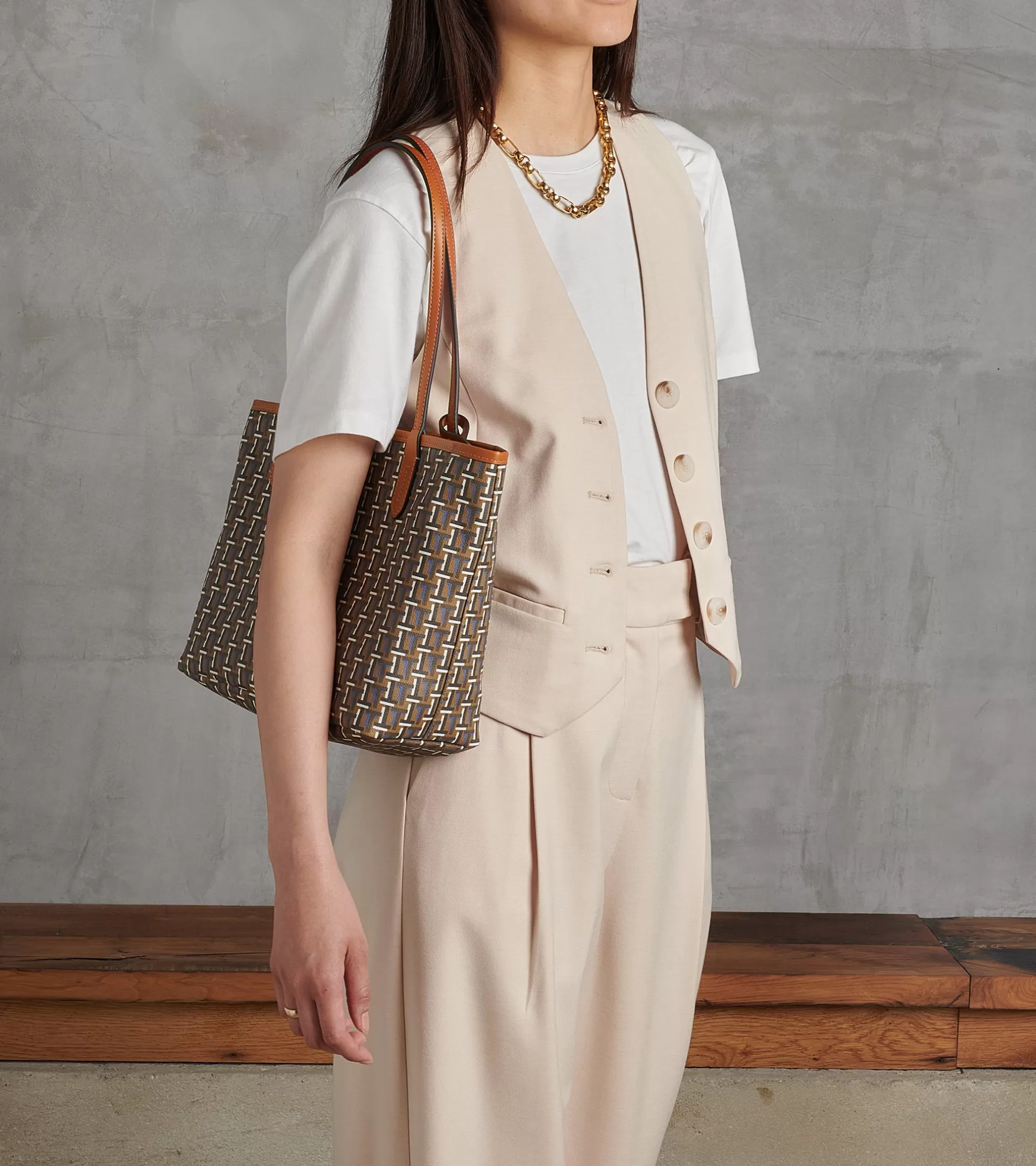 Femme Le Tanneur Petit sac cabas Camille en toile monogramme - Brown Monogram Print