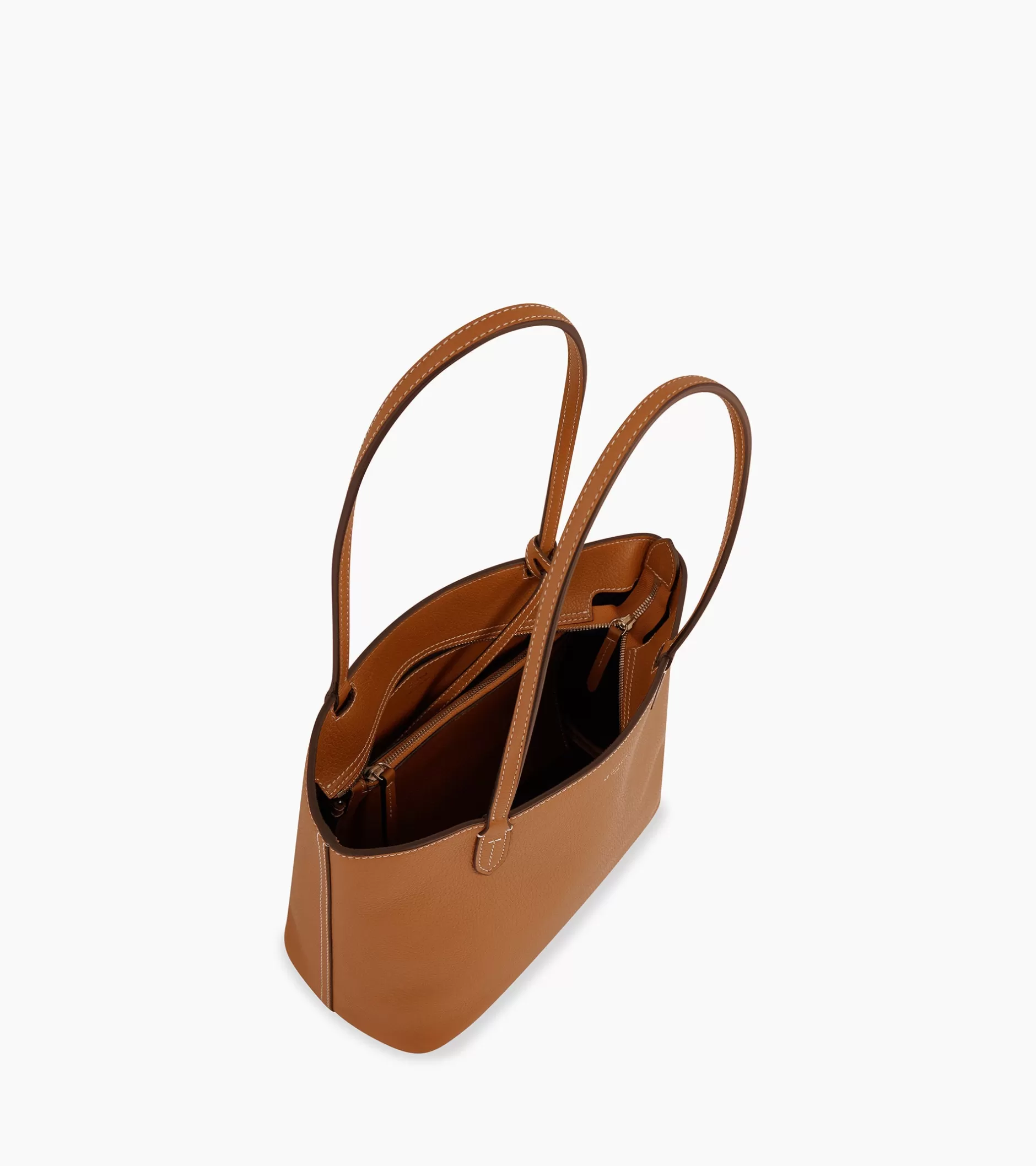 Femme Le Tanneur Petit sac cabas Louise en cuir grainé - Brown Tan Twilight Blue