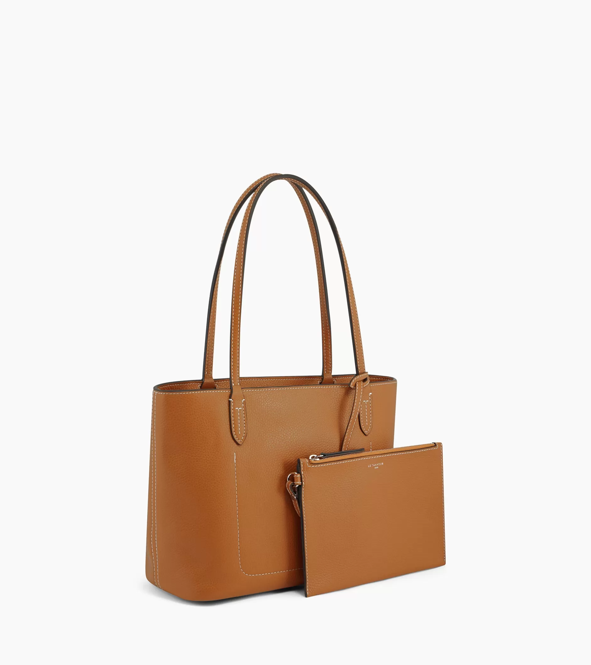 Femme Le Tanneur Petit sac cabas Louise en cuir grainé - Brown Tan Twilight Blue