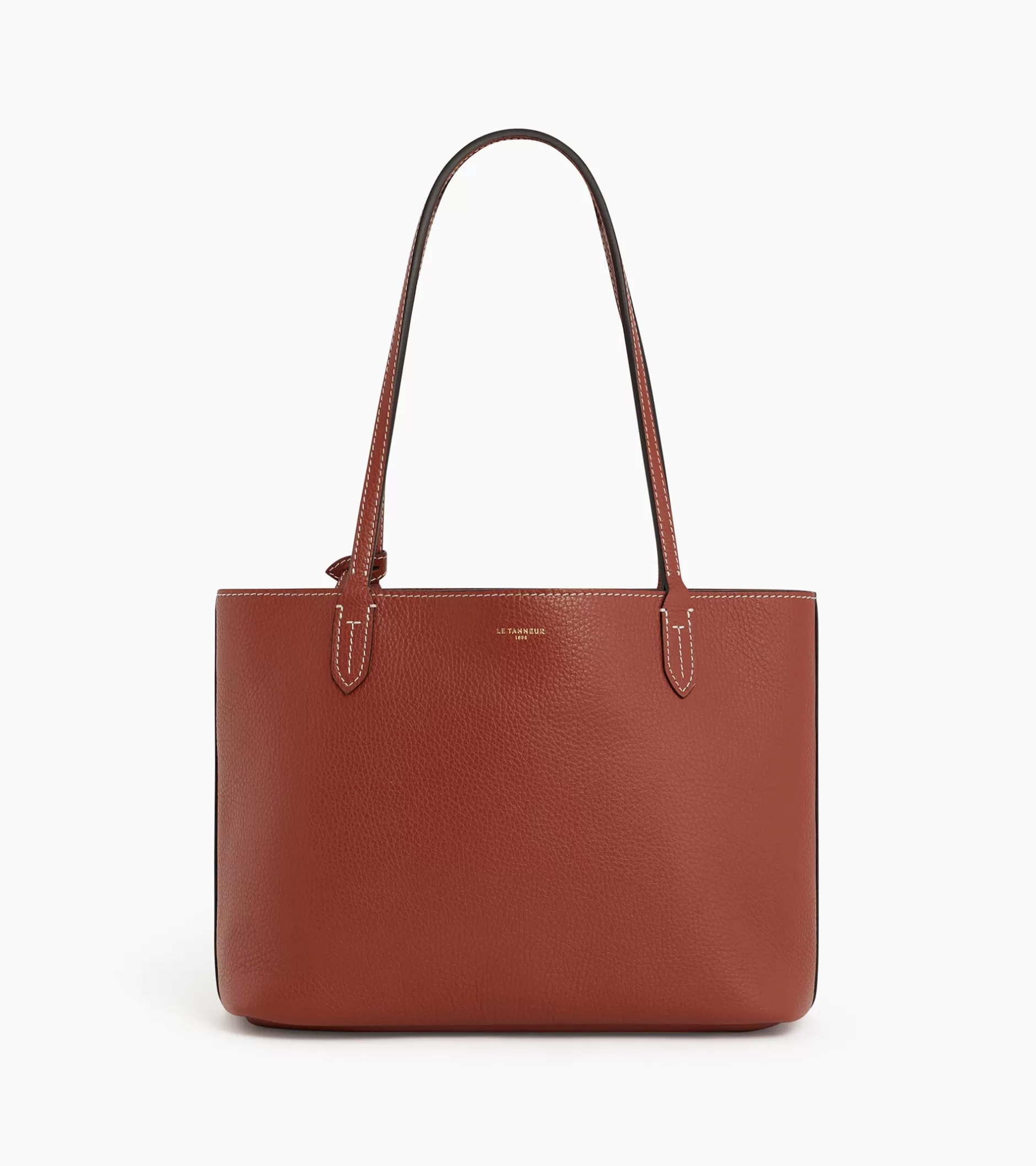 Femme Le Tanneur Petit sac cabas Louise en cuir grainé - Mahogany Brown Twilight Blue