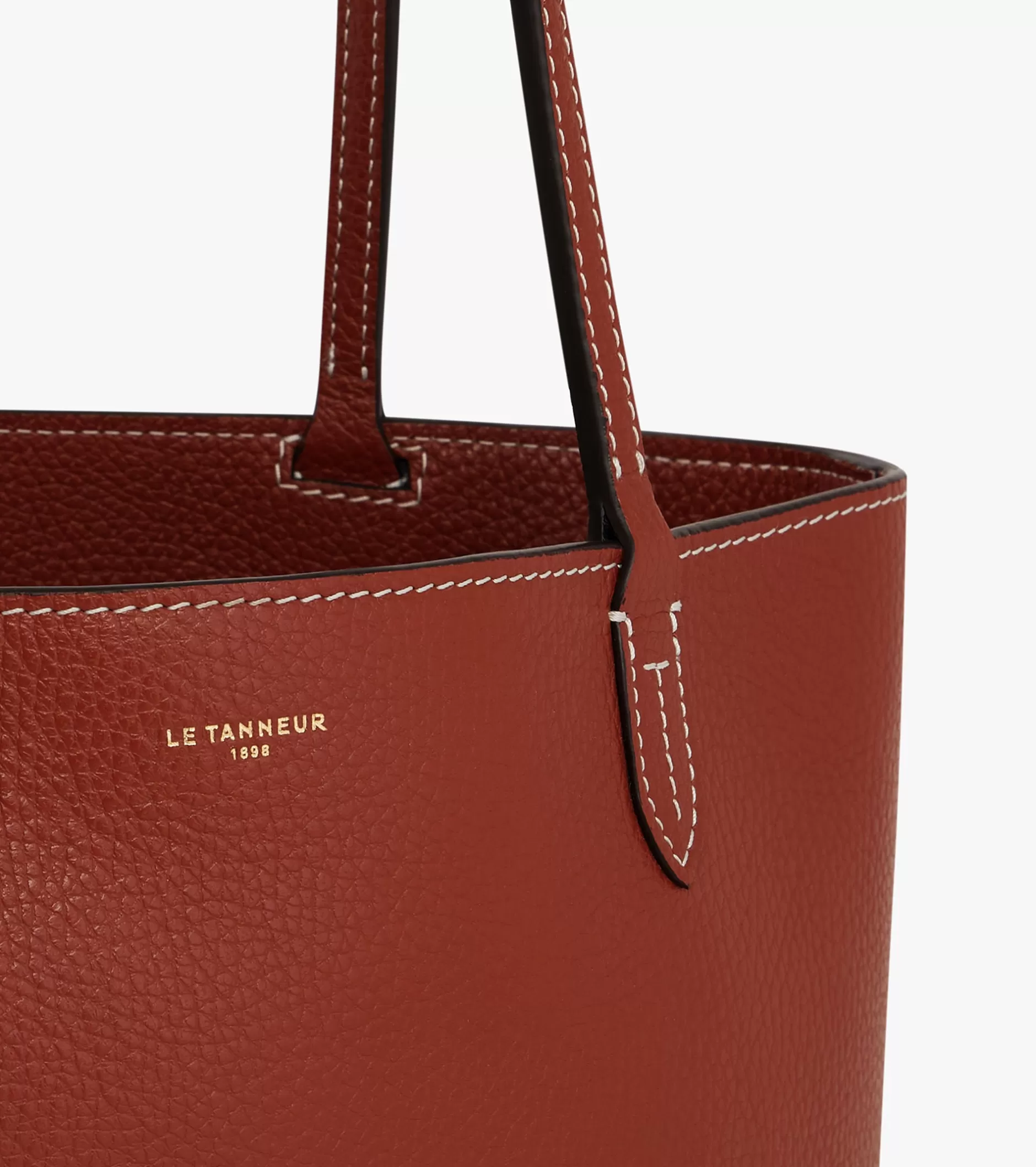Femme Le Tanneur Petit sac cabas Louise en cuir grainé - Mahogany Brown Twilight Blue