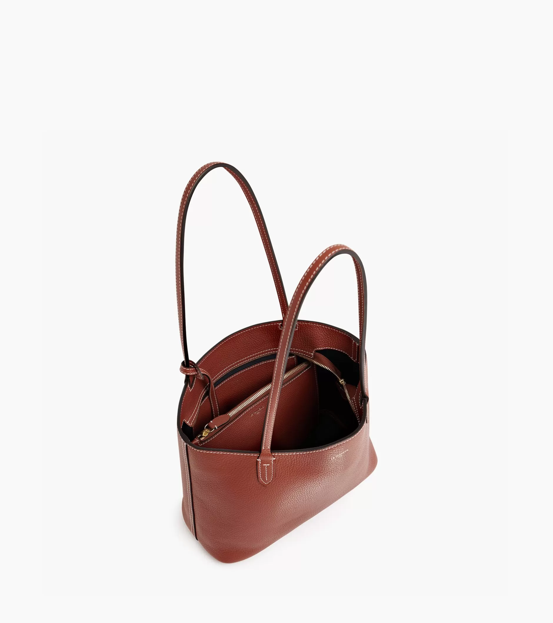 Femme Le Tanneur Petit sac cabas Louise en cuir grainé - Mahogany Brown Twilight Blue