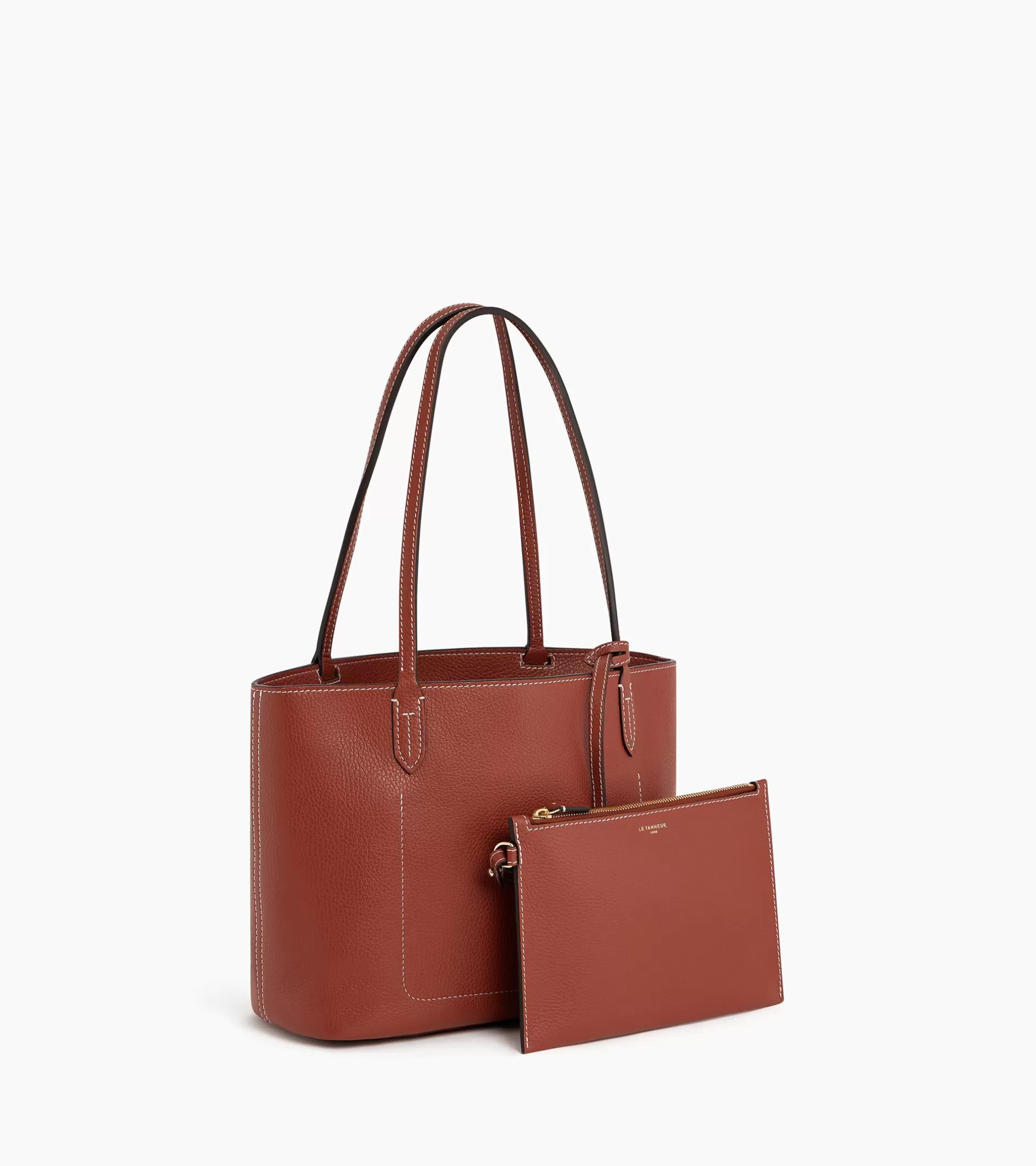 Femme Le Tanneur Petit sac cabas Louise en cuir grainé - Mahogany Brown Twilight Blue