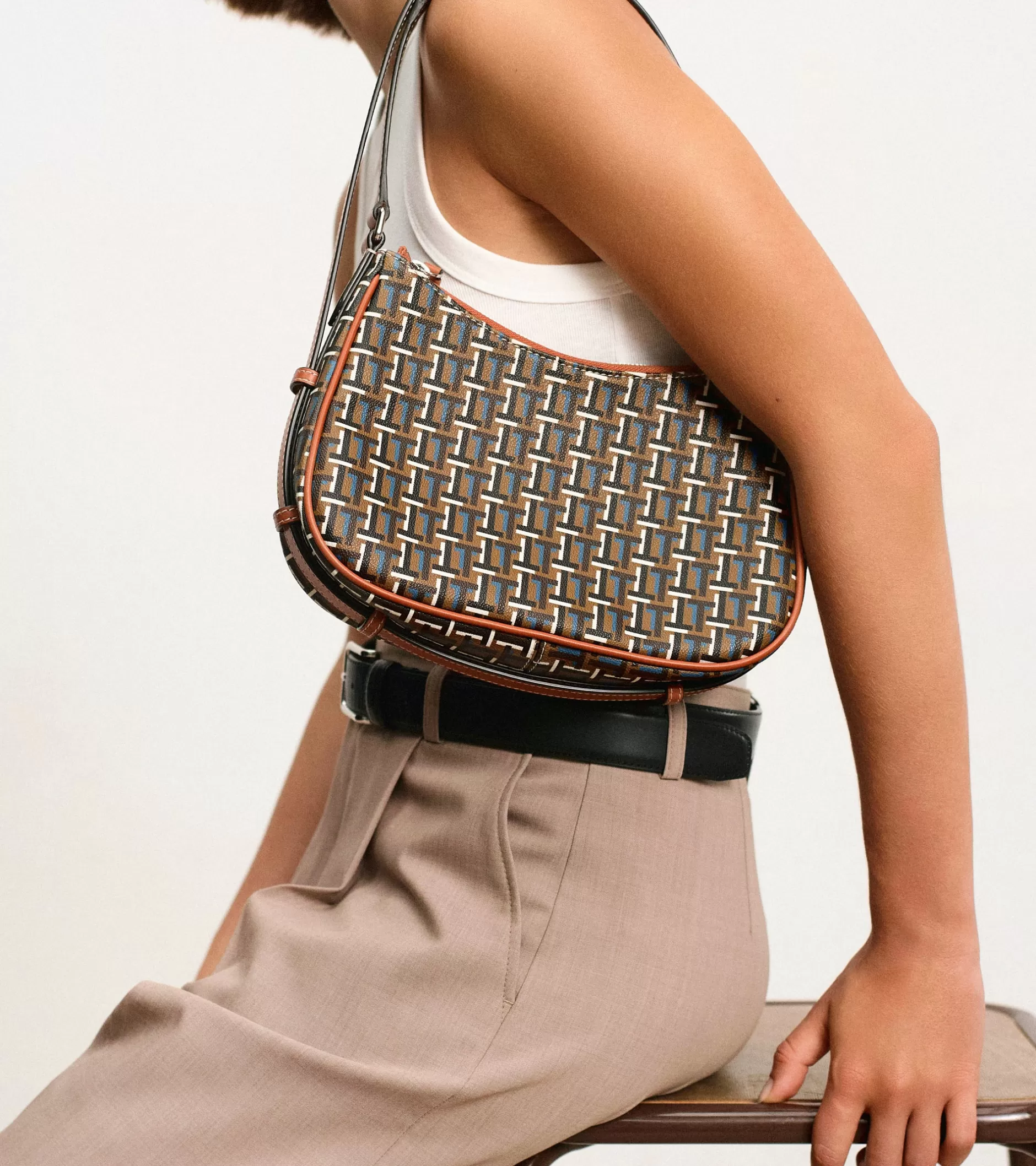 Femme Le Tanneur Petit sac porté épaule Camille en toile monogramme - SIGNATURE LT