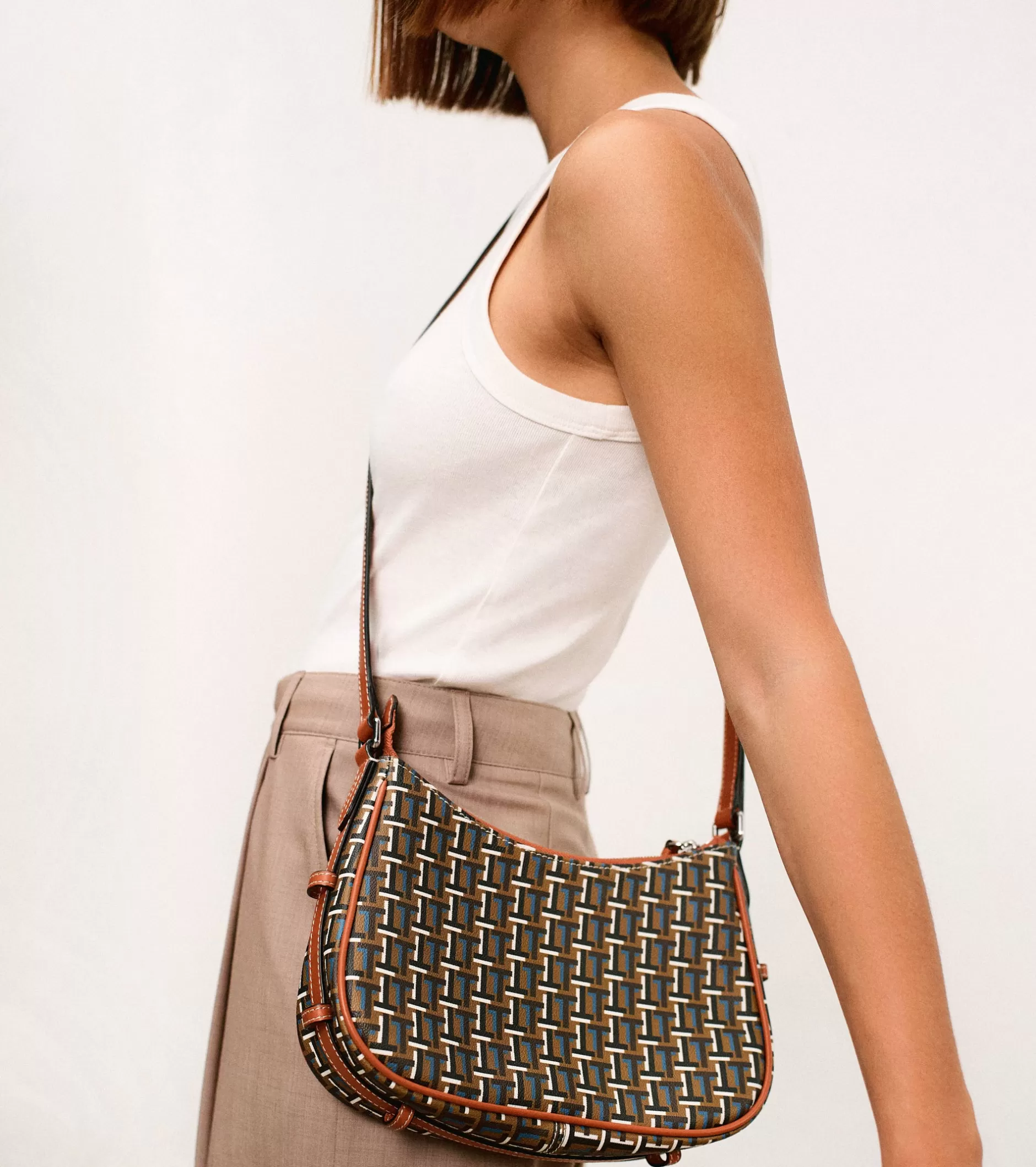 Femme Le Tanneur Petit sac porté épaule Camille en toile monogramme - SIGNATURE LT