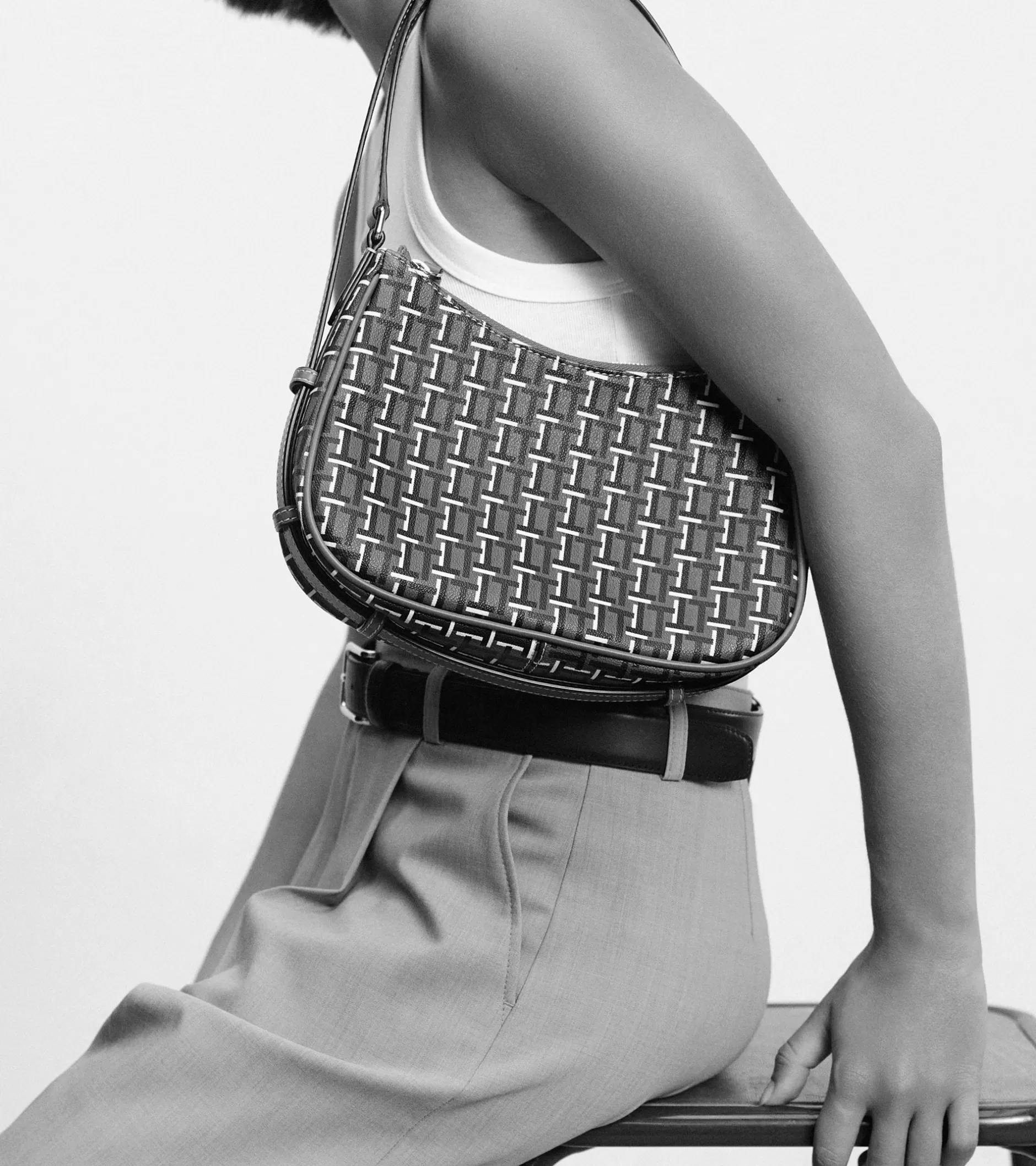 Femme Le Tanneur Petit sac porté épaule Camille en toile monogramme - SIGNATURE LT NOIR-NOIR