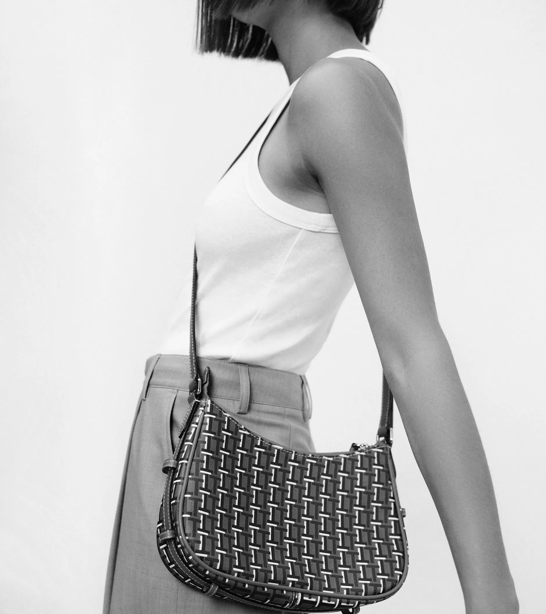 Femme Le Tanneur Petit sac porté épaule Camille en toile monogramme - SIGNATURE LT NOIR-NOIR