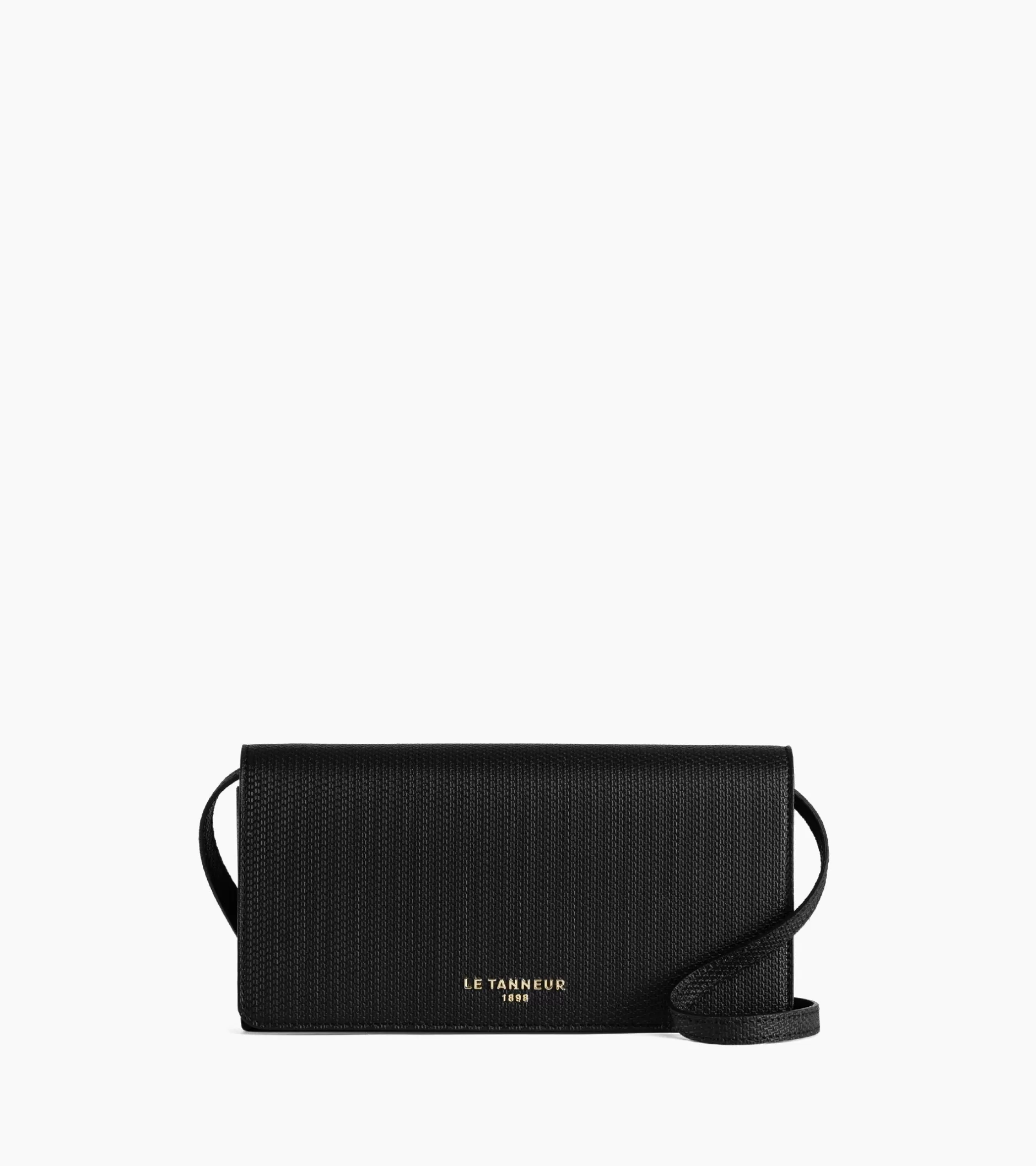 Femme Le Tanneur Pochette à rabat avec bandoulière amovible Emilie en cuir signature T - Black Le Bleu