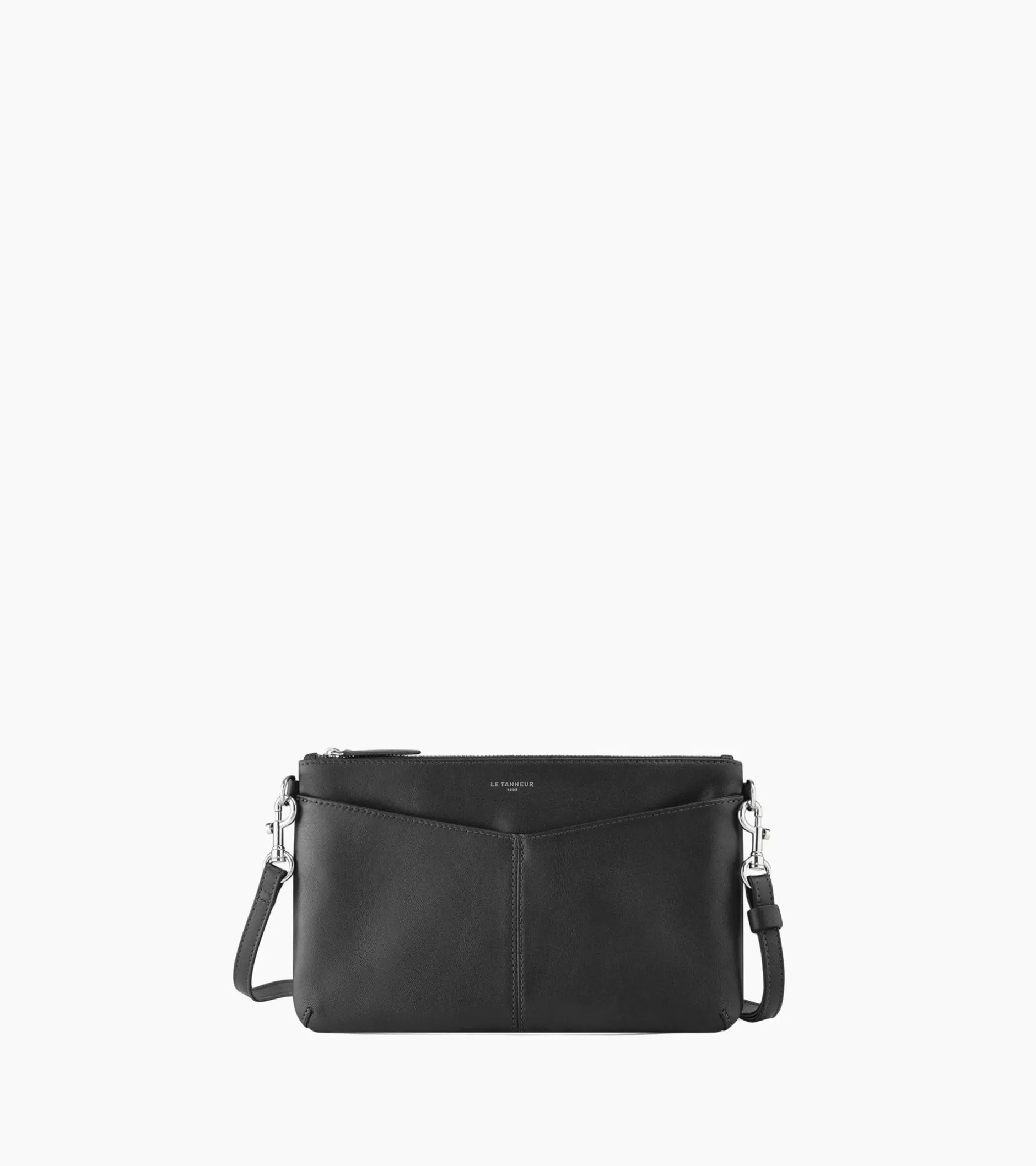 Femme Le Tanneur Pochette zippée avec bandoulière amovible Charlotte en cuir lisse - Black