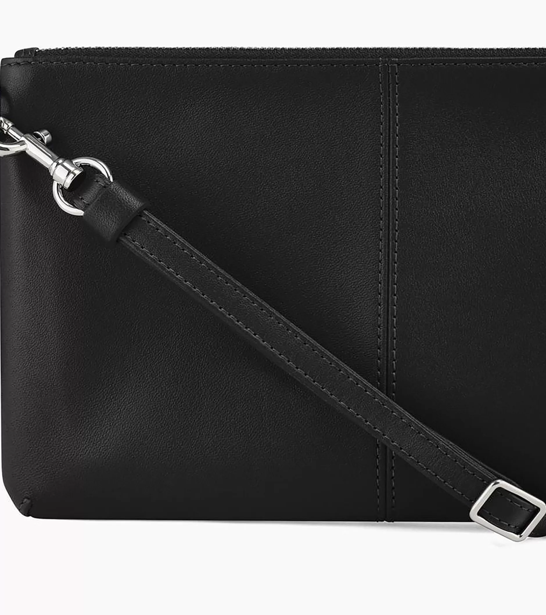 Femme Le Tanneur Pochette zippée avec bandoulière amovible Charlotte en cuir lisse - Black