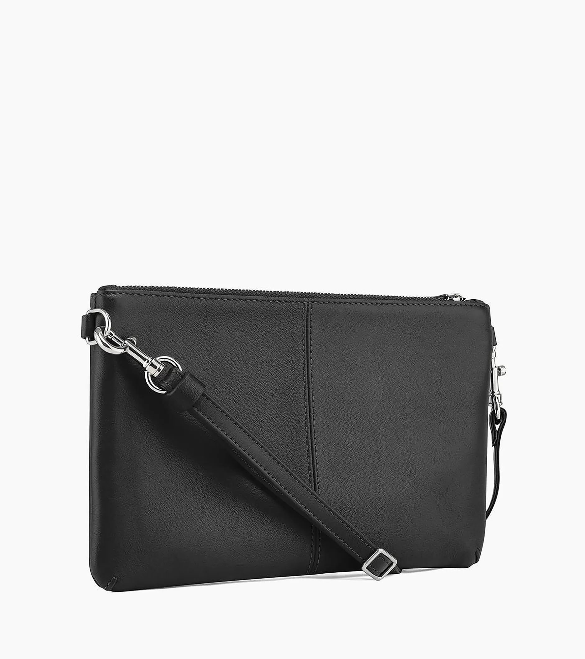 Femme Le Tanneur Pochette zippée avec bandoulière amovible Charlotte en cuir lisse - Black