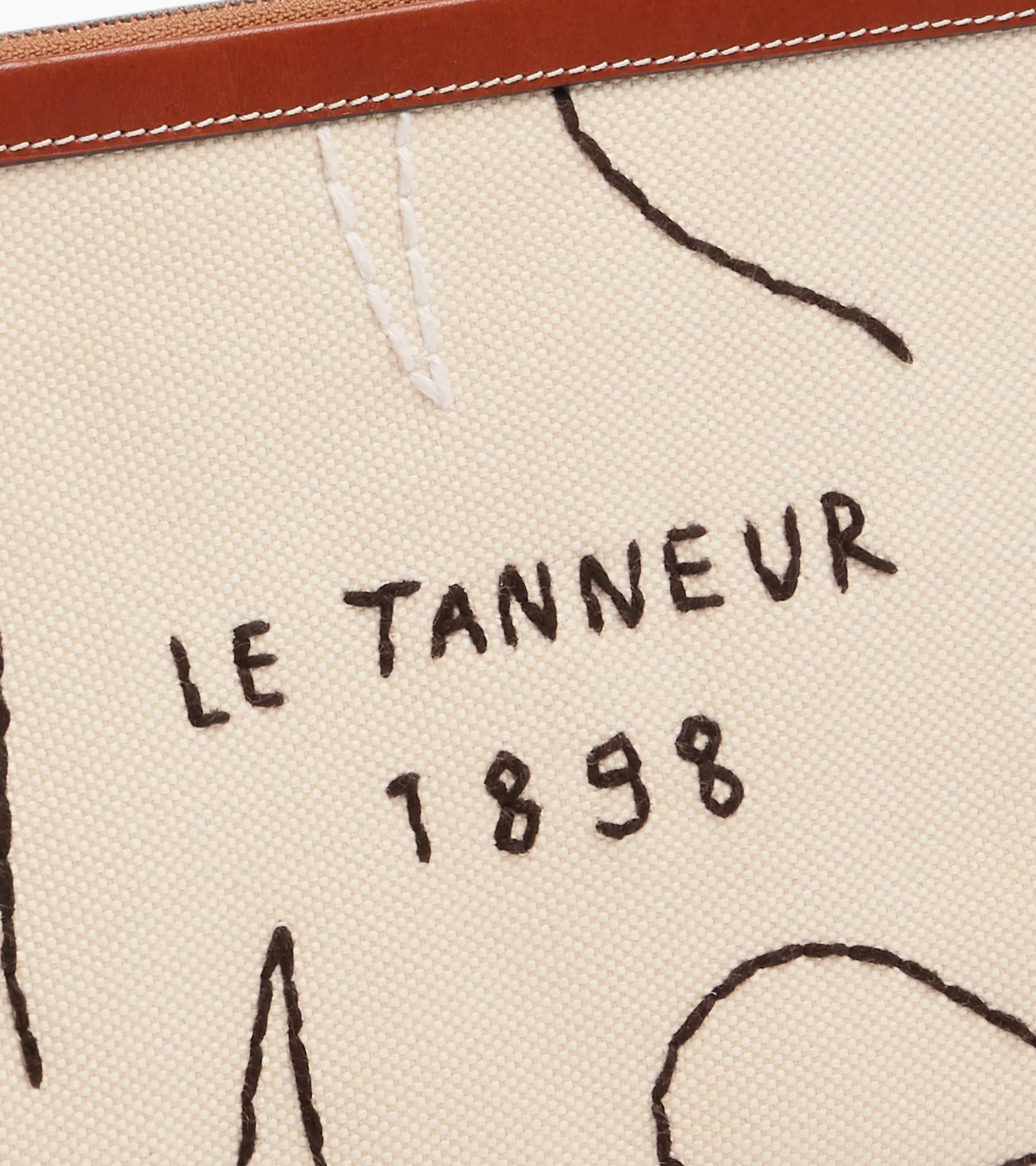 Femme Le Tanneur Pochette zippée Sarah Espeute en cuir semi-végétal et toile coton - White Chalk Brown Tan