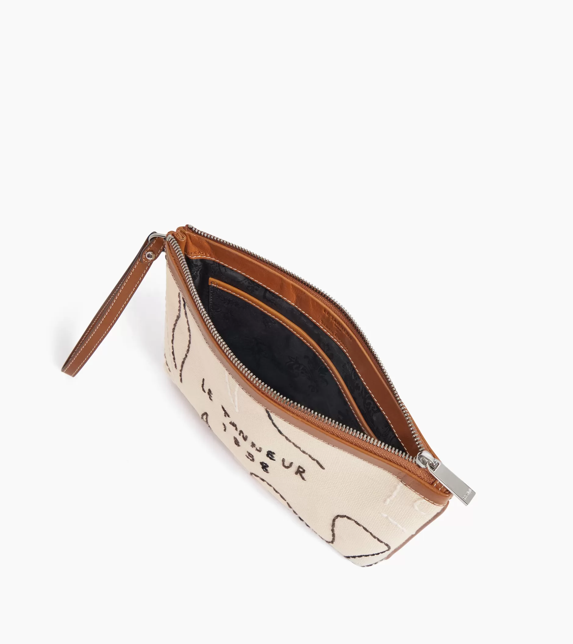 Femme Le Tanneur Pochette zippée Sarah Espeute en cuir semi-végétal et toile coton - White Chalk Brown Tan