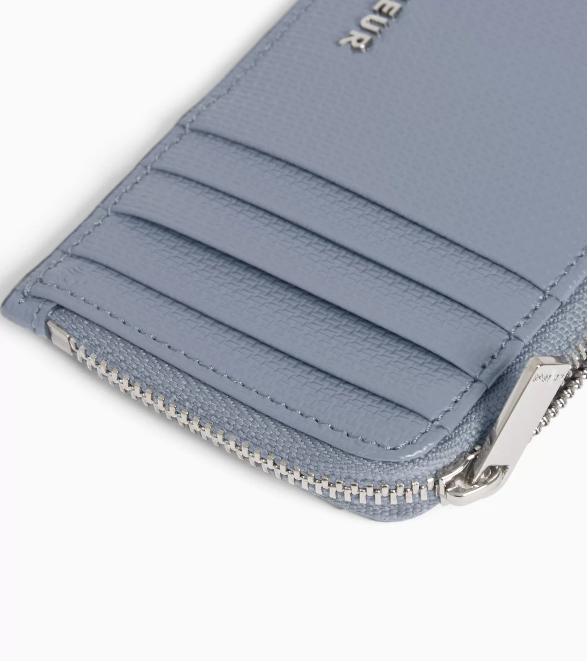 Homme Le Tanneur Porte carte large zippé Emile en cuir signature T - BLEU ARGILE