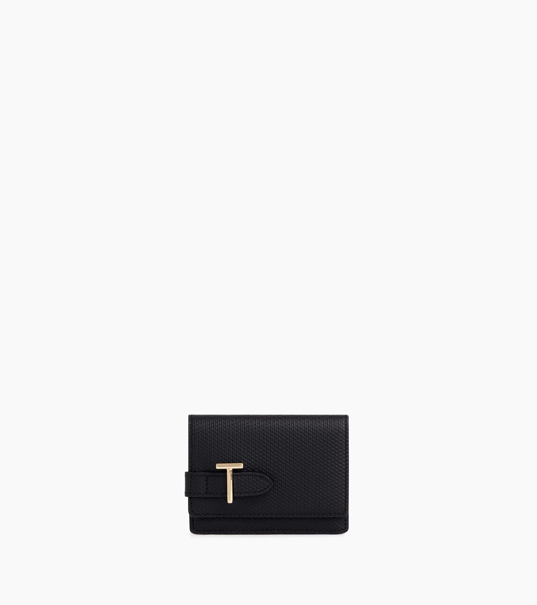 Femme Le Tanneur Porte cartes à rabat Emilie en cuir signature T - Black Le Bleu