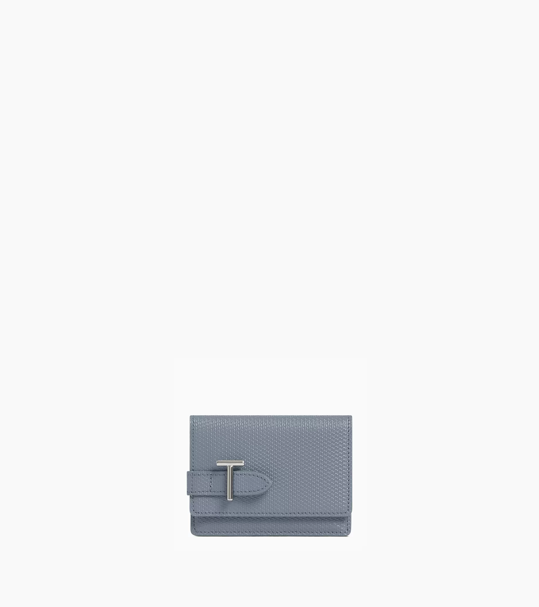 Femme Le Tanneur Porte cartes à rabat Emilie en cuir signature T - BLEU ARGILE