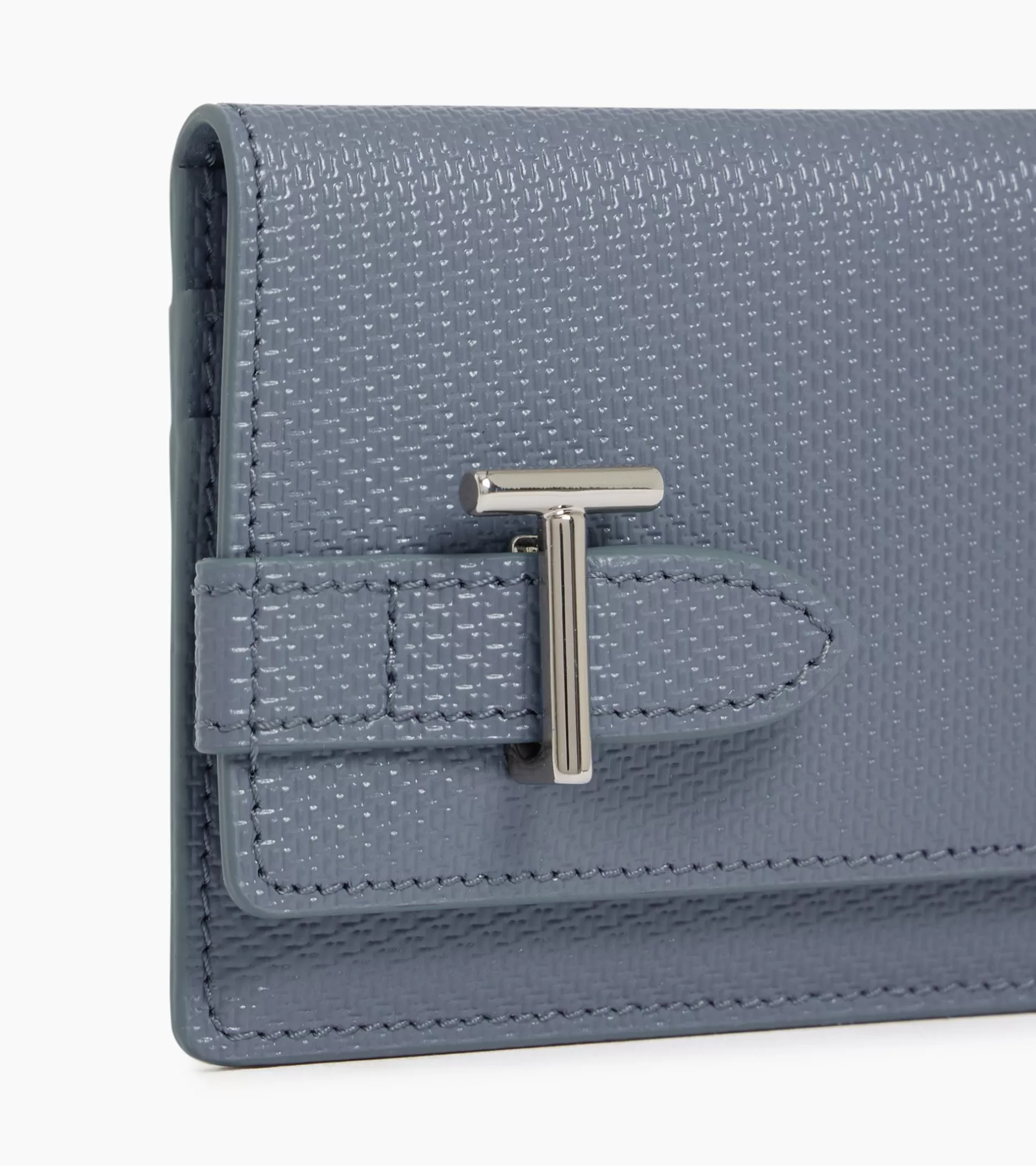 Femme Le Tanneur Porte cartes à rabat Emilie en cuir signature T - BLEU ARGILE